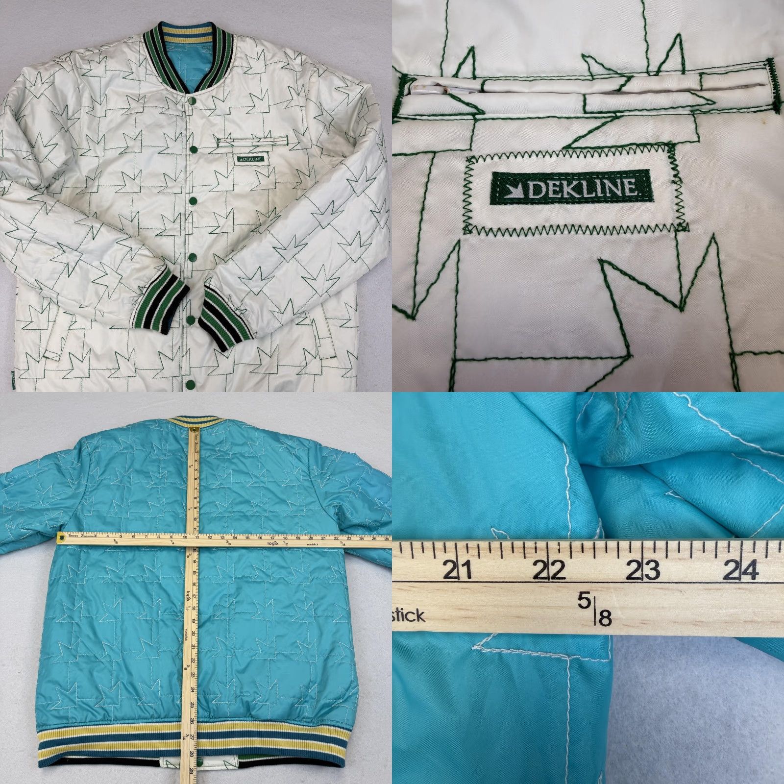 Altea Y2K Dekline Reversible Skate Jacket Mens XL Quilted Varsity Teal Blue Geometric Insulated Lined Pockets Zipper Snap Short Coat Size US XL / EU 56 / 4 - 8 Thumbnail