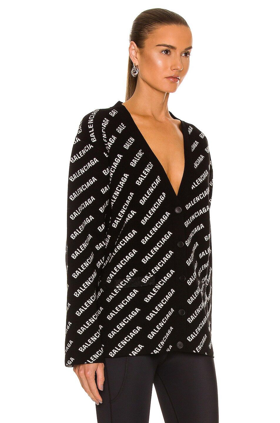 Balenciaga o1mt1gz0924 Mini Allover Logo Cardigan in Black/White Size XS / US 0-2 / IT 36-38 - 2 Thumbnail