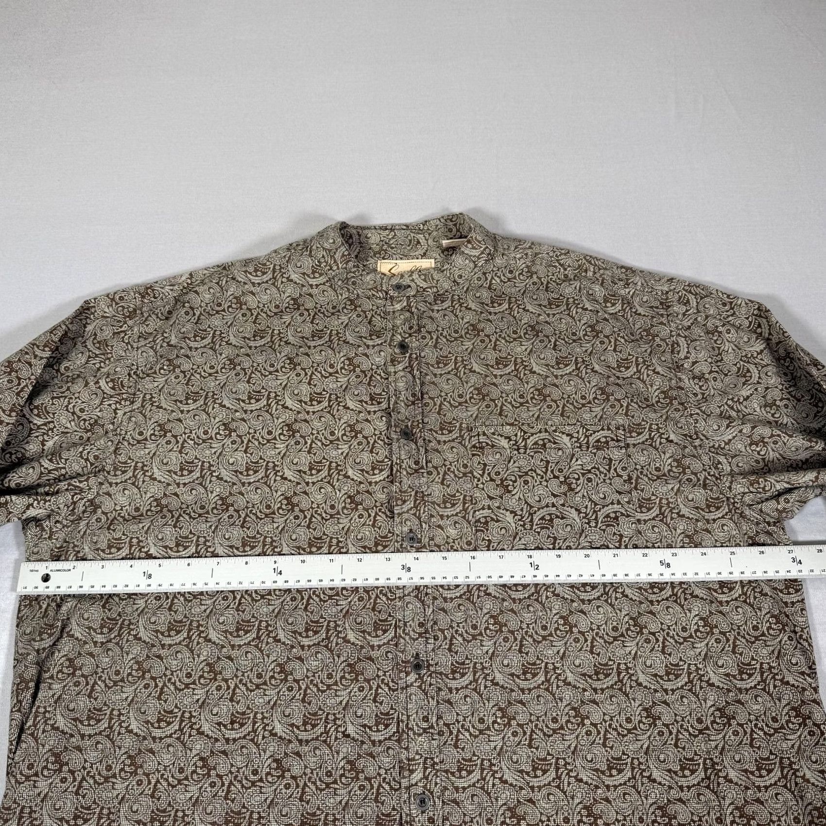 Scully Scully Shirt Mens XL Brown Paisley Band Collar Button Up Western Cowboy Work Size US XL / EU 56 / 4 - 4 Thumbnail