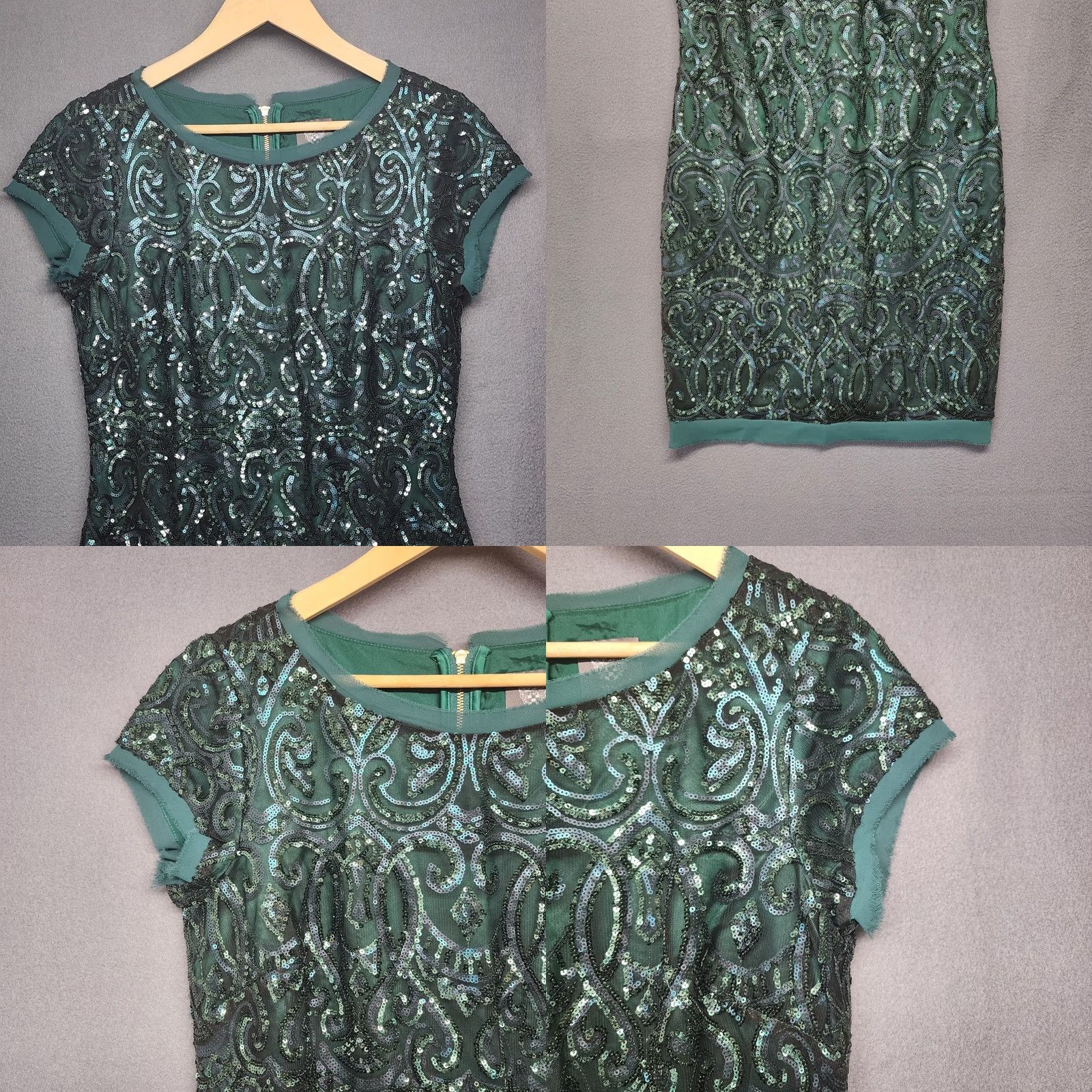 Vince Camuto Vince Camuto Womens Sequin Dress Green Size 4 Sheath Short Sleeve Knee Length Zip Holiday Evening Womens Size S / US 4 / IT 40 - 8 Thumbnail