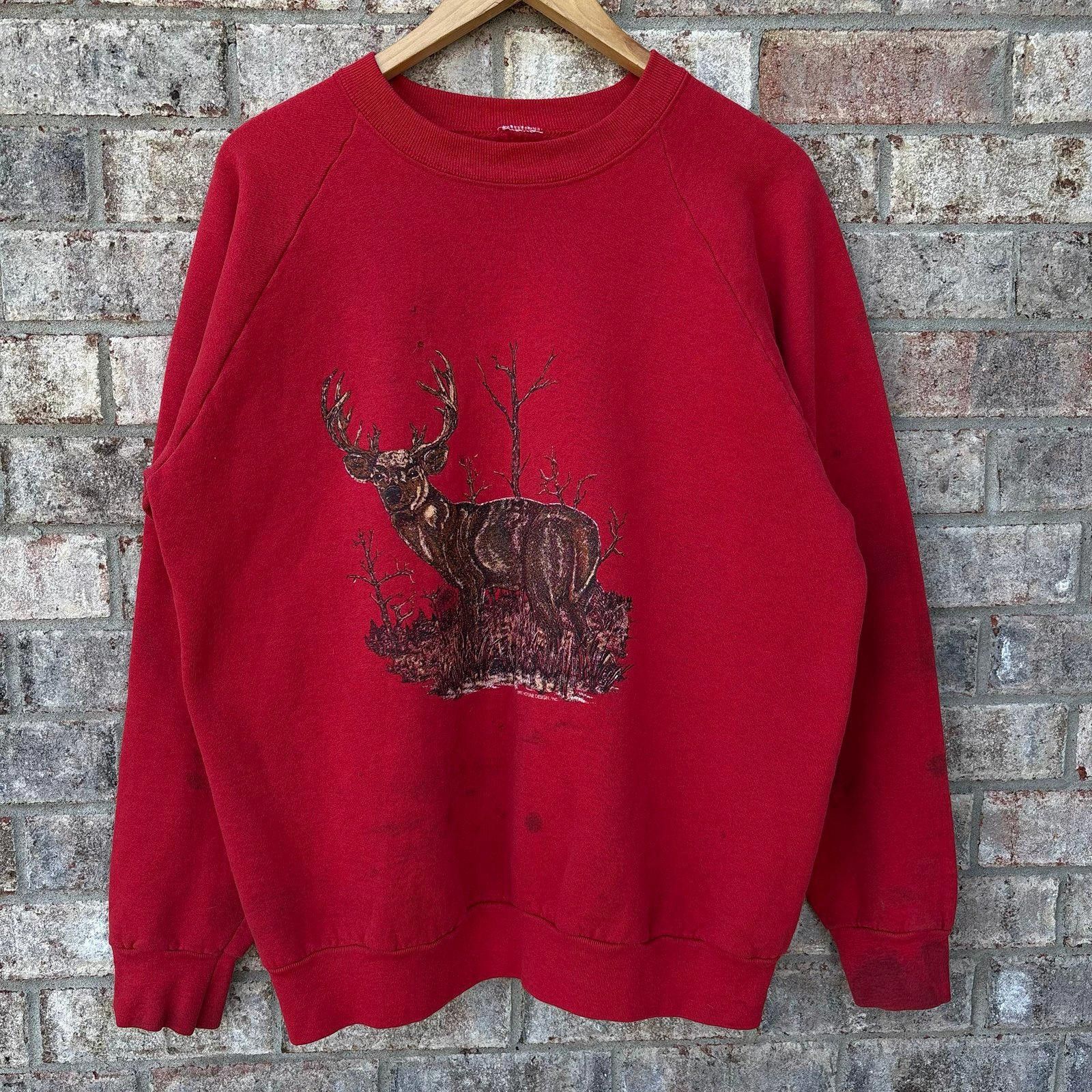 Tultex Vintage 80s wildlife deer sweatshirt Size US XL / EU 56 / 4 - 1 Thumbnail