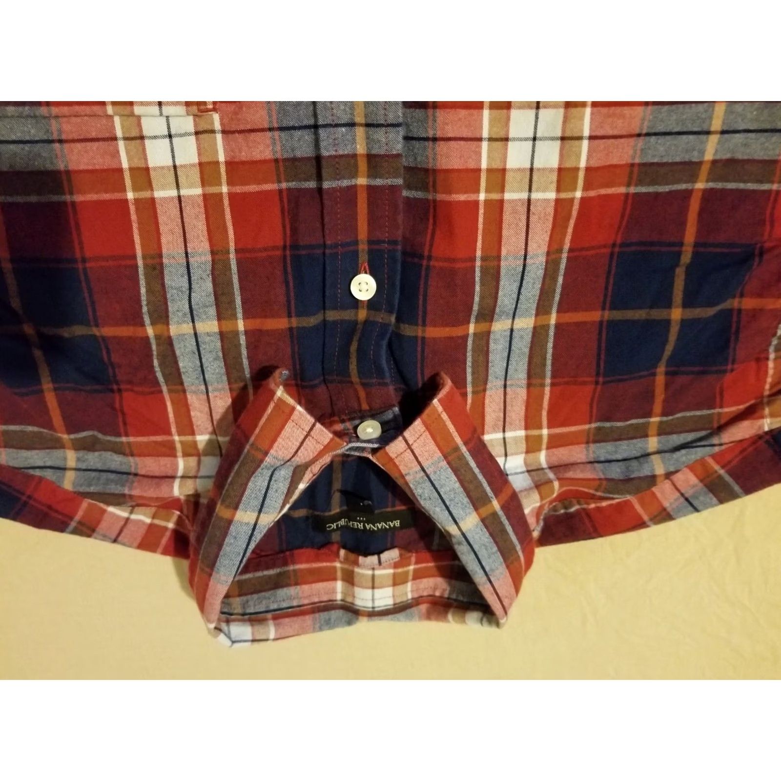 Banana Republic Banana Republic Shirt Mens Button-Up Plaid Cotton Red L Large Long Sleeve Shirt Size 42R - 2 Thumbnail