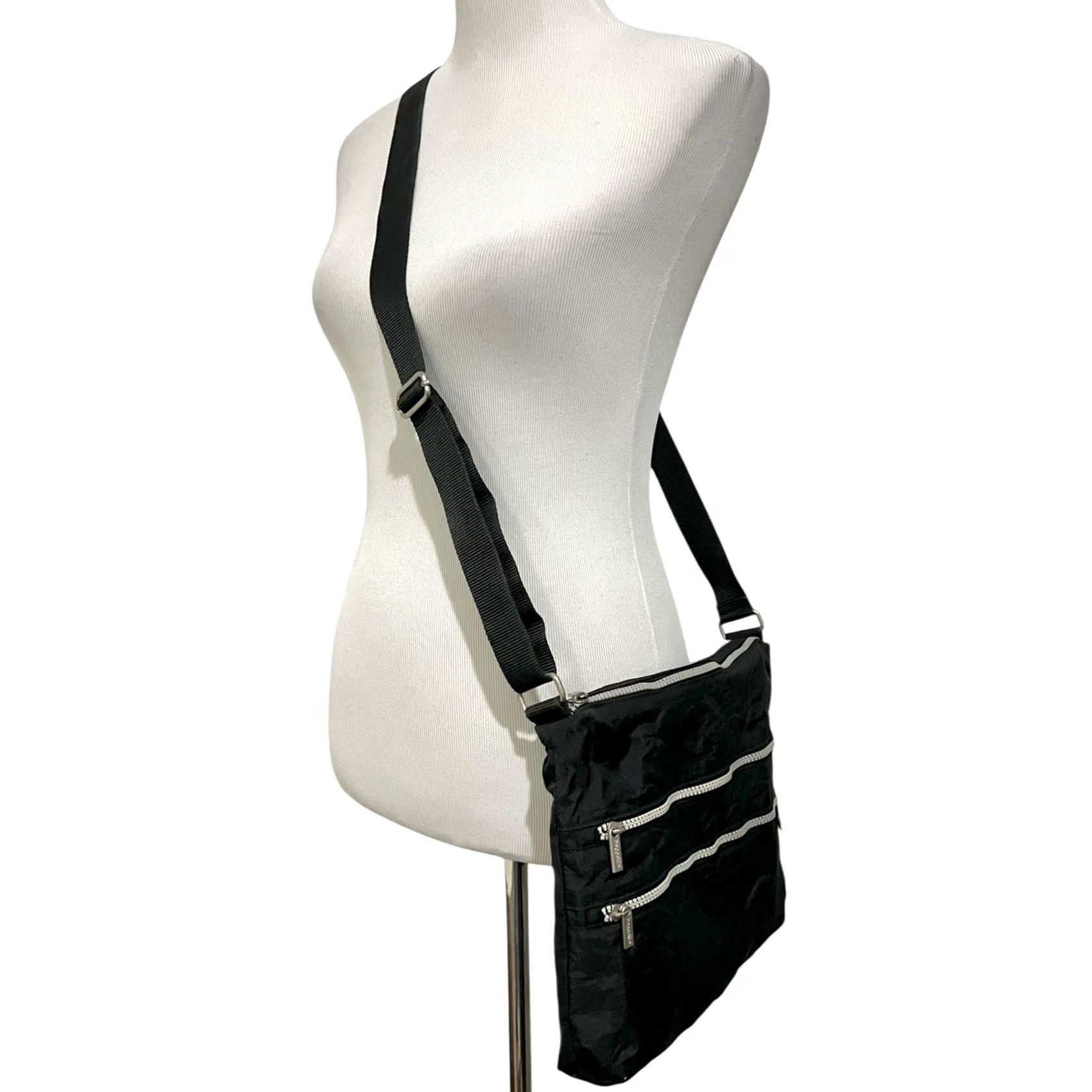 Vintage Baggallini Crossbody Bag Black Nylon Lightweight Zip-Top Travel Multi-Pocket Women Crossbody Bag, 12”W x 10”H, Preowned, Casual, Travel Size ONE SIZE - 4 Thumbnail