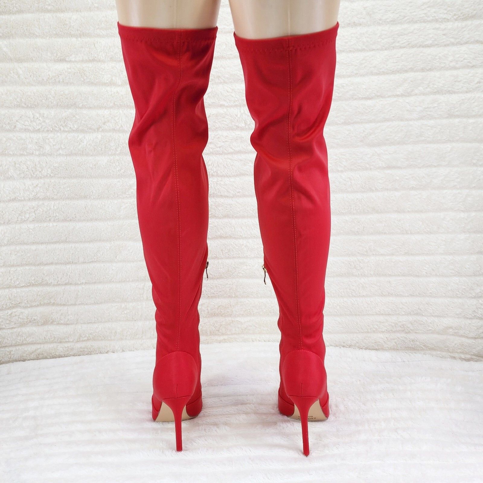 Other Vicky Bright Red Open Square Toe Stretch Thigh High Heel Boo Size US 7.5 / IT 37.5 - 3 Thumbnail