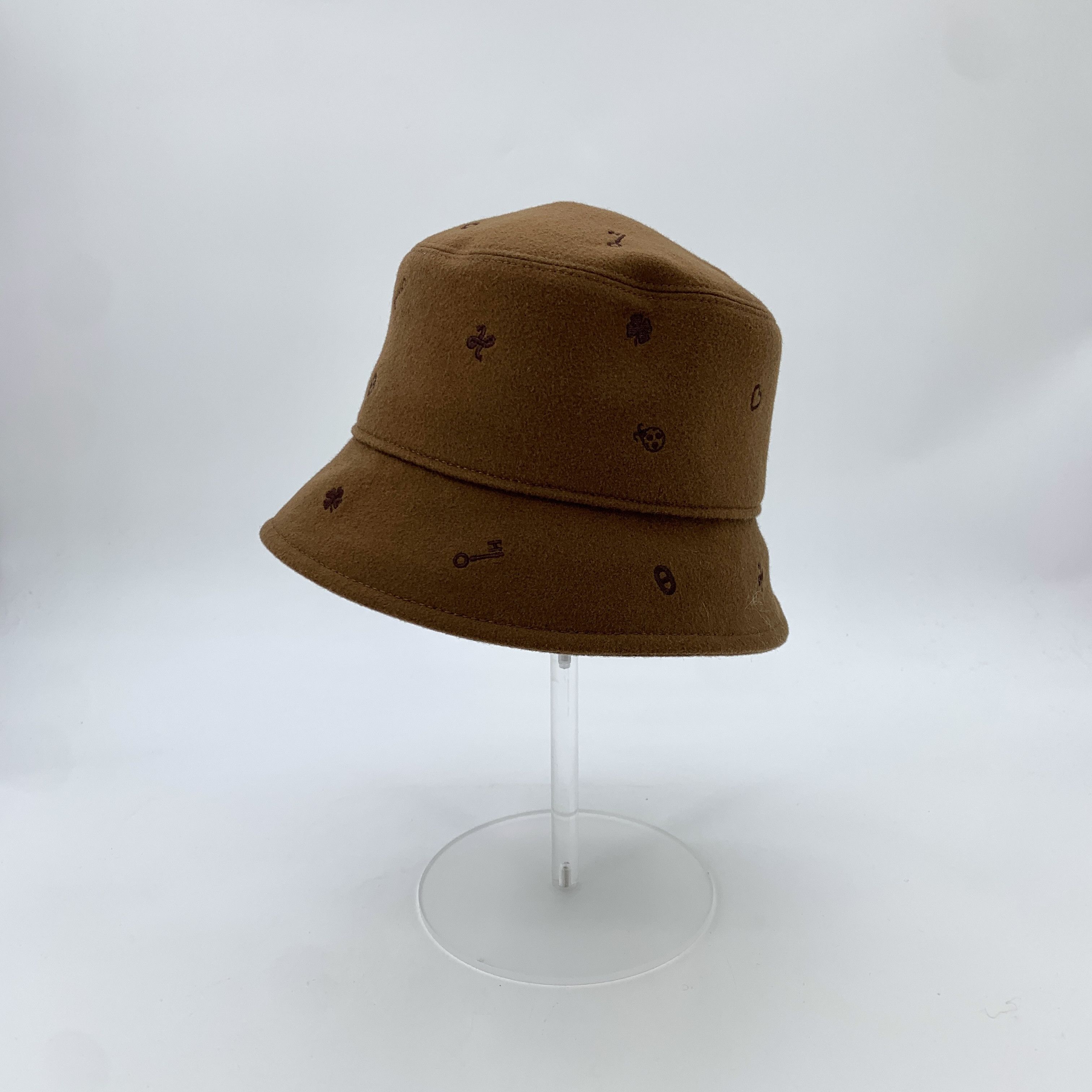Hermes Hermès Brown Embroidered Cashmere Bucket Hat (Size 60cm) Size ONE SIZE - 1 Thumbnail