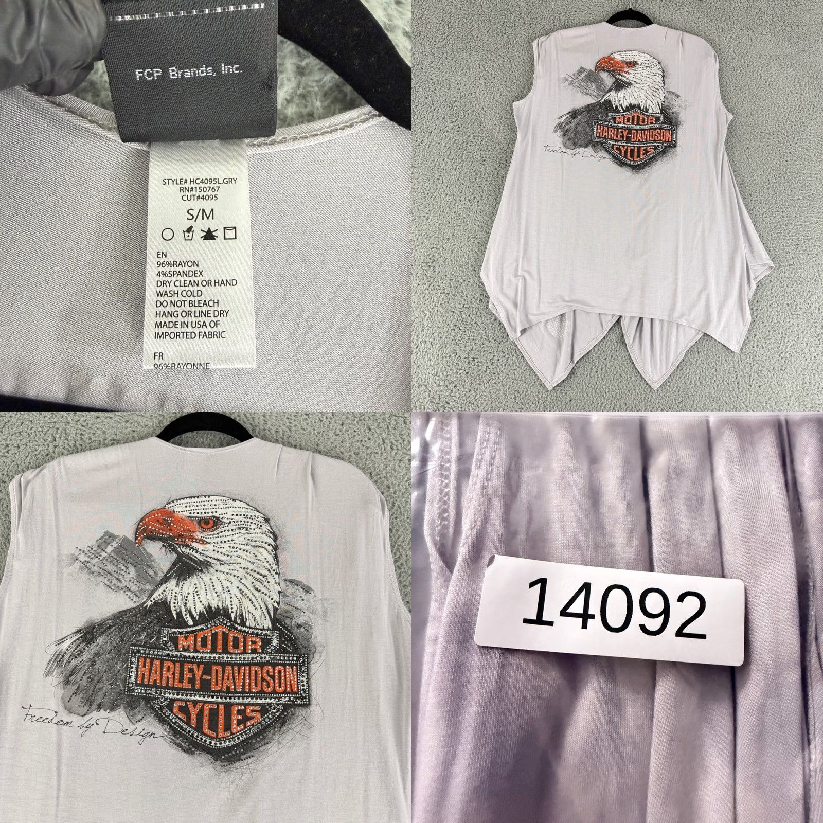 Harley Davidson Harley-Davidson Draped Vest Women S Gray Rhinestone Eagle Sharkbite HC4095L.GRY Vest Sleeveless Open Oversized Vintage? No (remove) Size S / US 4 / IT 40 - 8 Thumbnail