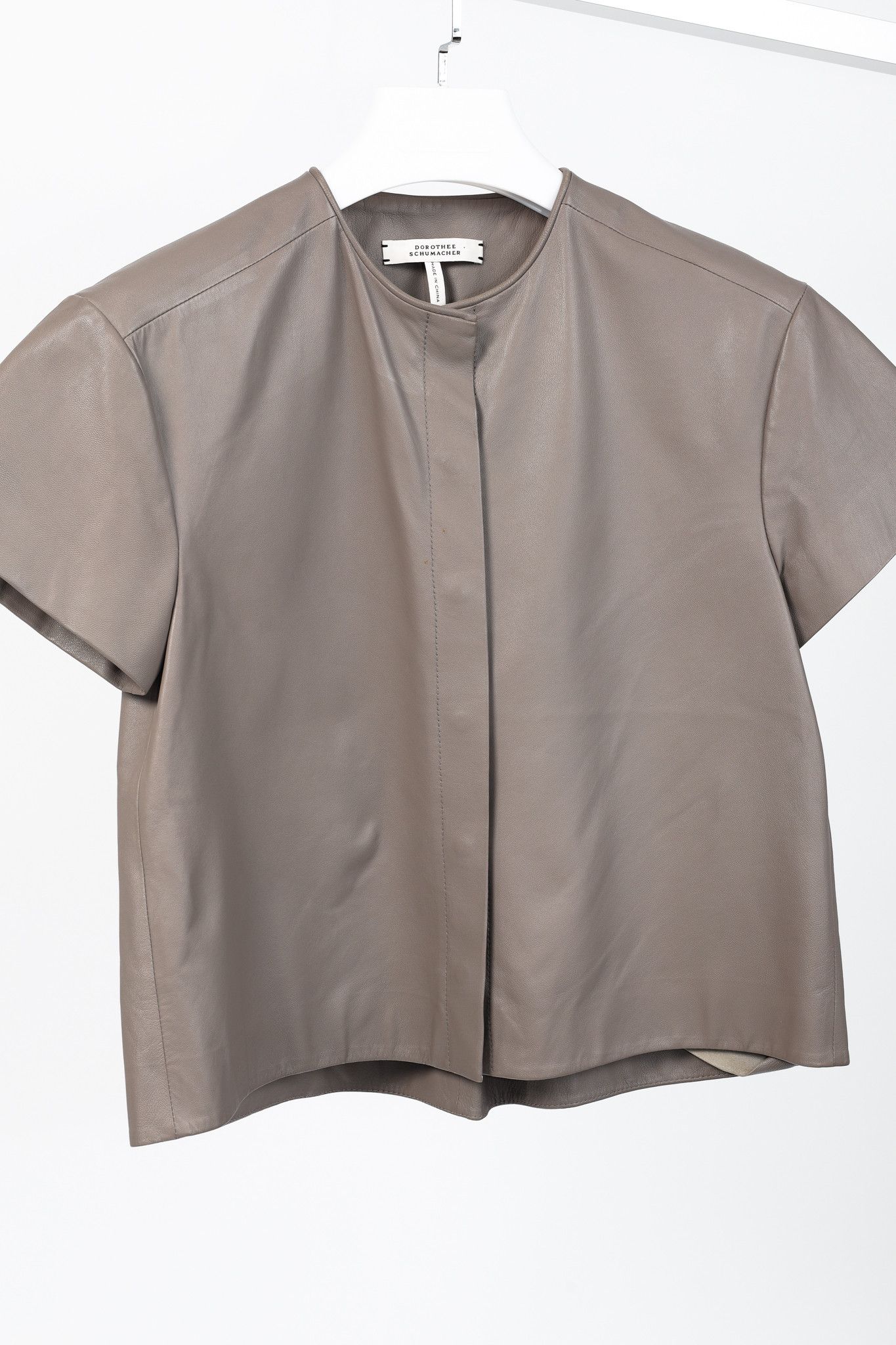 DOROTHEE SCHUMACHER Dorothee Schumacher Grey Leather Short-Sleeve Top Size S / US 4 / IT 40 - 3 Thumbnail