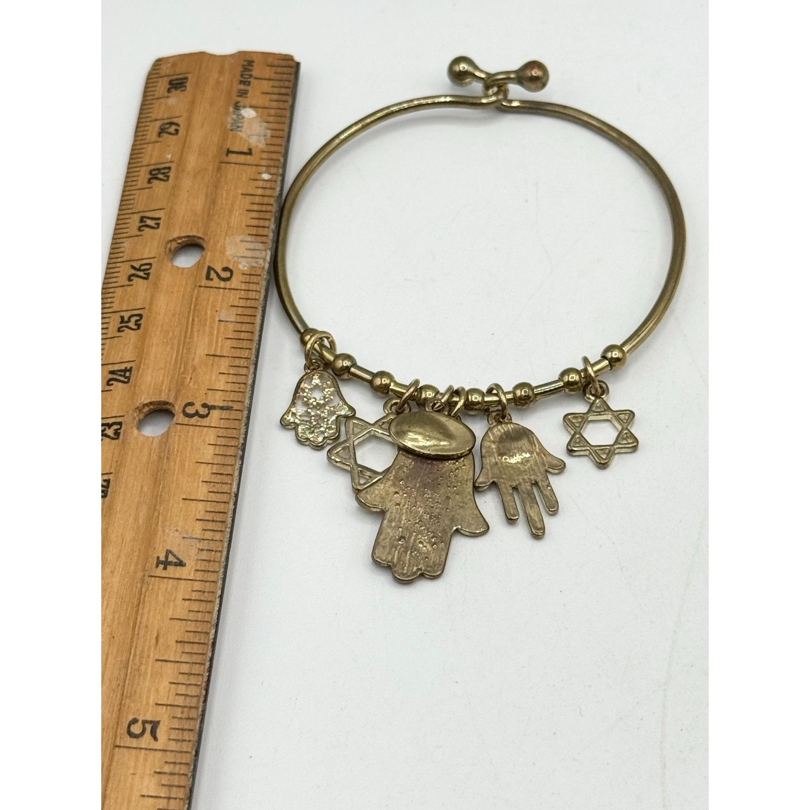 Other Jewish star hamsa hand charm bangle gold bracelet Size ONE SIZE - 4 Thumbnail