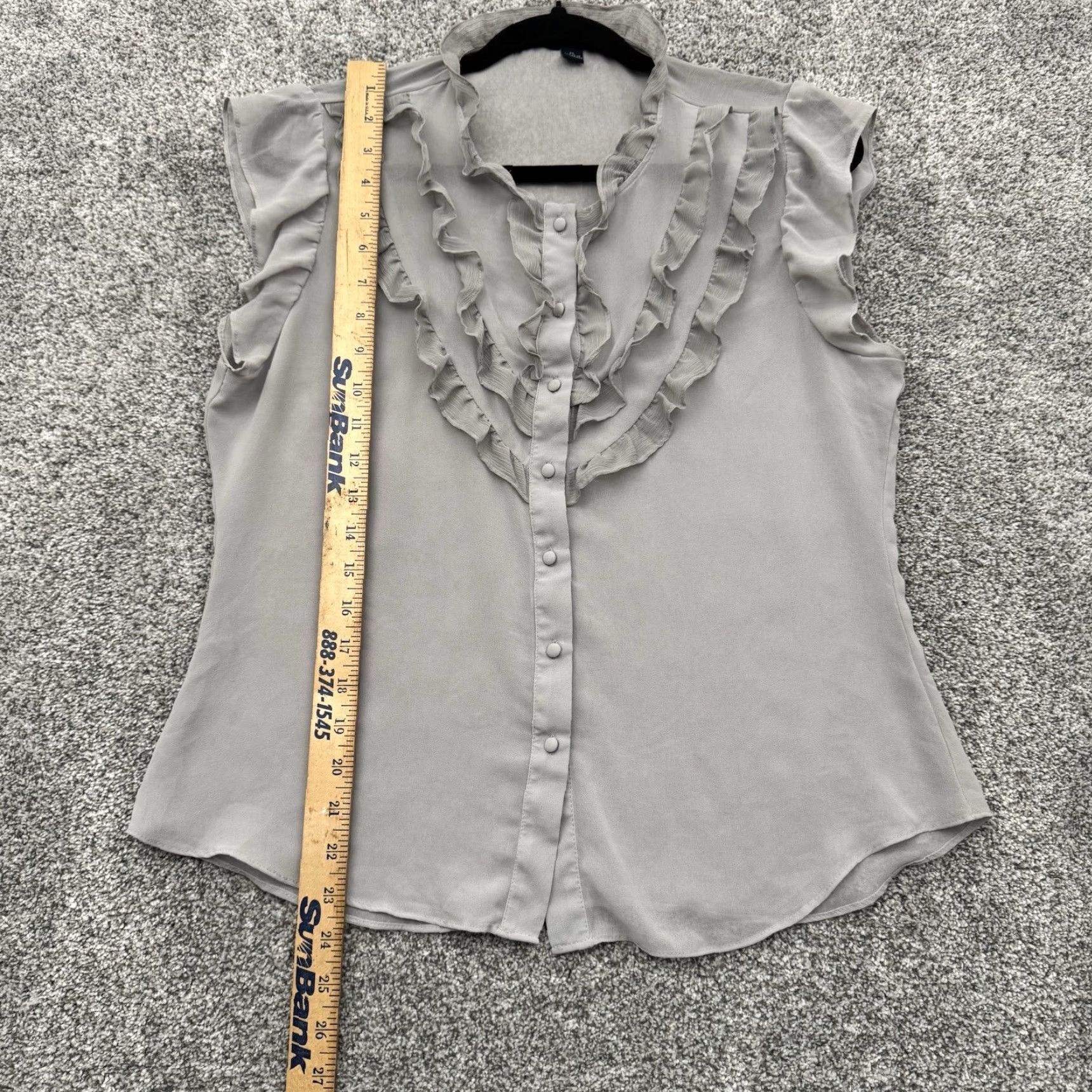 Banana Republic Banana Republic Blouse Womens PL Petite Ruffle Sheer Office Preppy Feminine Chic Flutter Sleeve Button Collared Casual Business Size L / US 10 / IT 46 - 2 Thumbnail