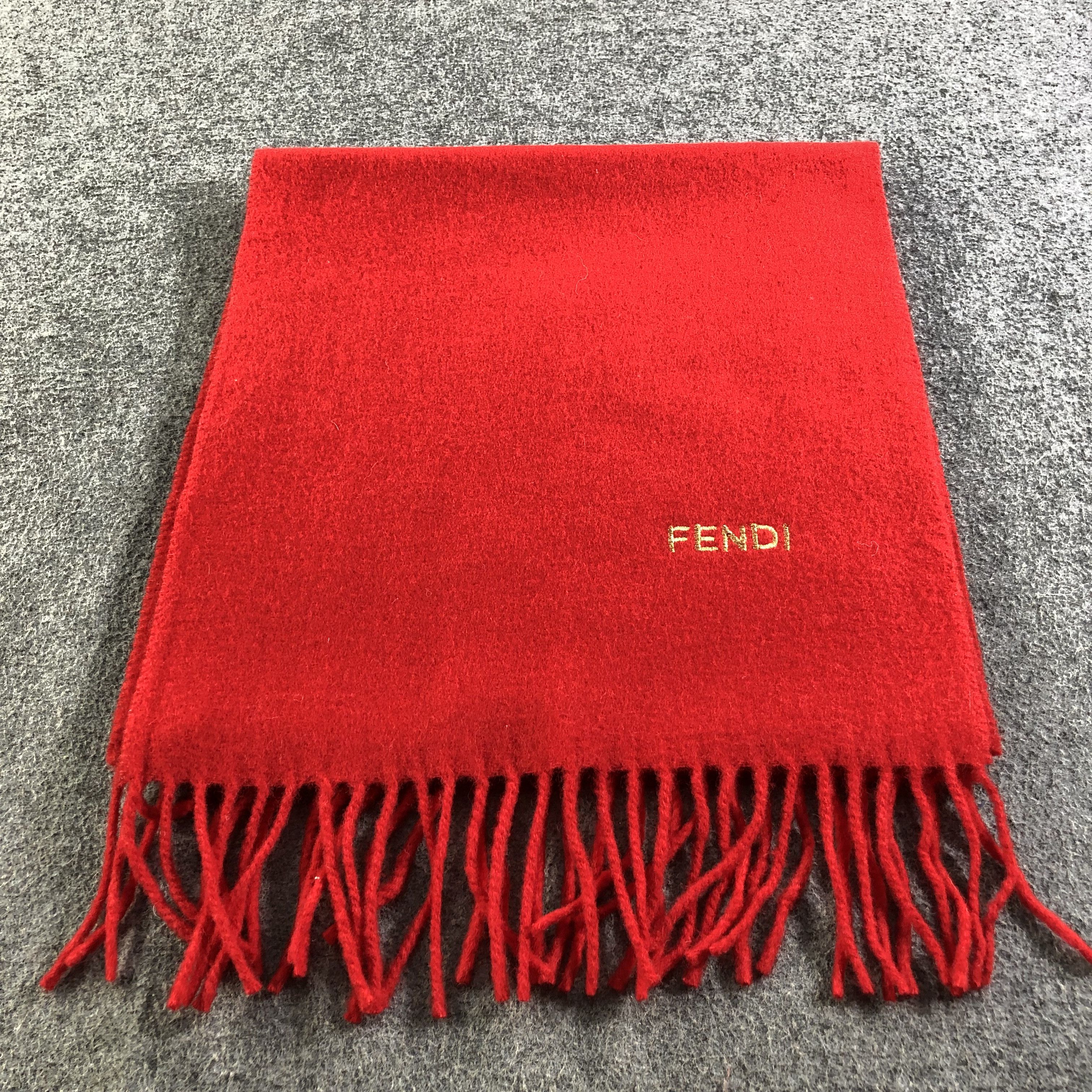 Fendi Fendi Plain Red Wool Scarf Muffler Wrap V1750 Size ONE SIZE - 2 Thumbnail