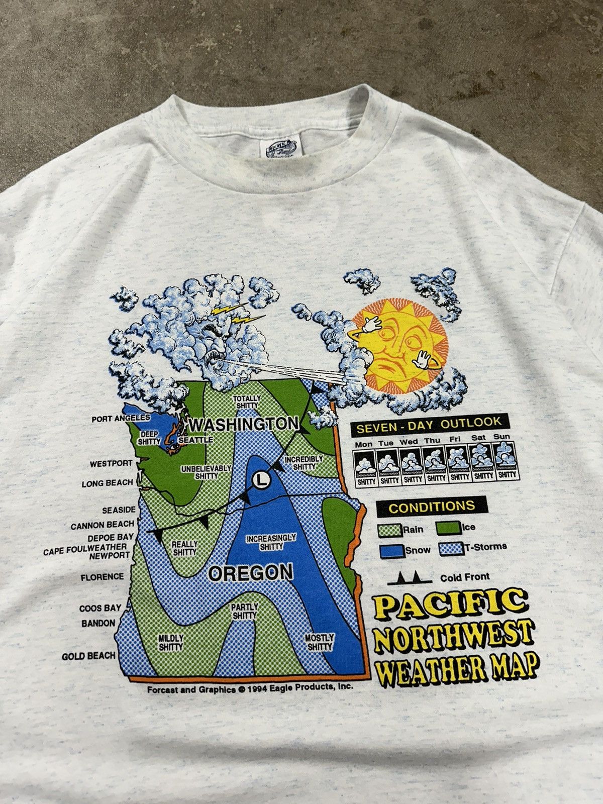 Vintage Vintage 90s Pacific Northwest Weather Map Cartoon T-Shirt Size US XL / EU 56 / 4 - 4 Thumbnail