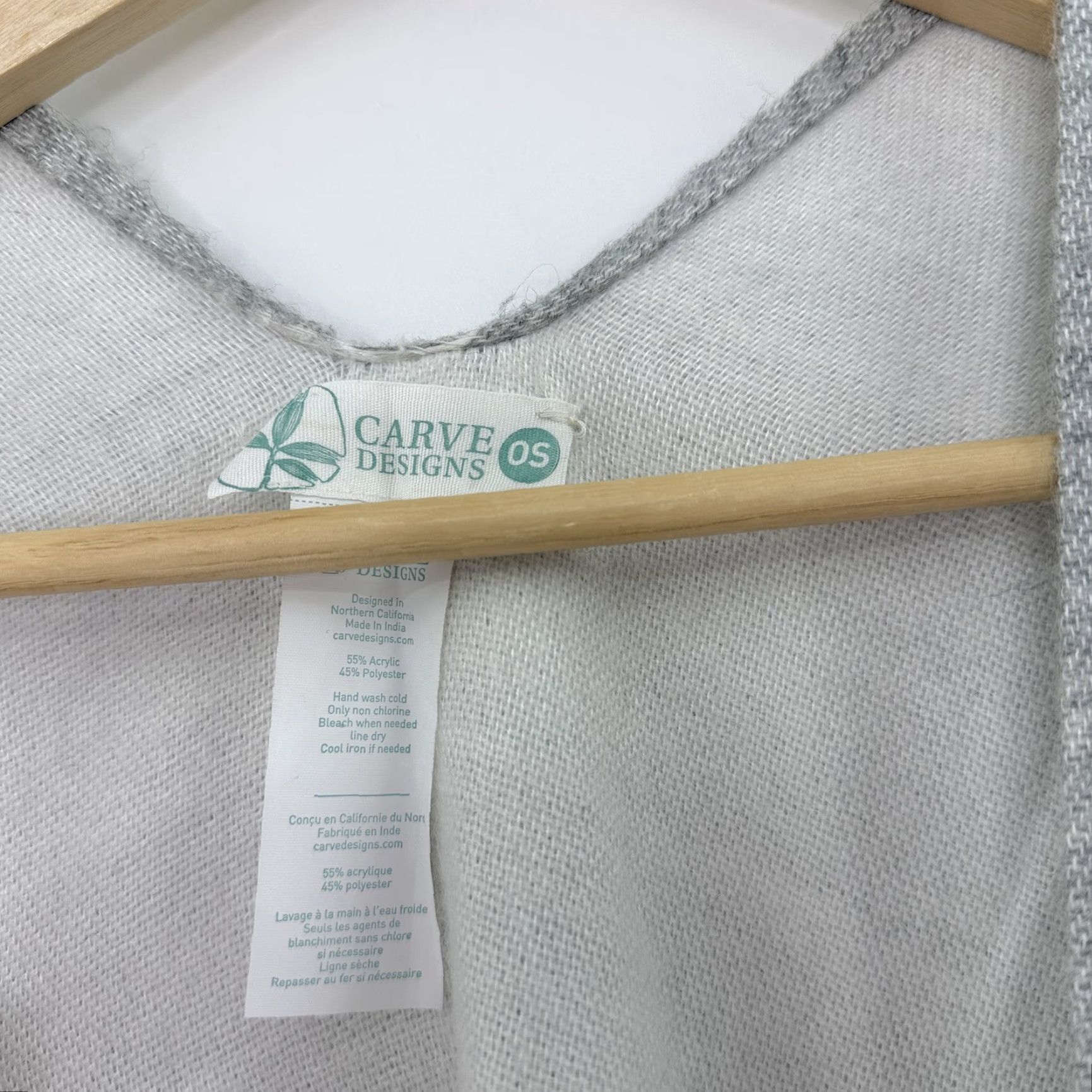 Vintage VINTAGE Carve Designs Poncho Gray White Striped Knit One Size Sleeveless V-Neck Kimono Fringe Open-Front Lightweight Cozy Womens Size ONE SIZE - 2 Thumbnail