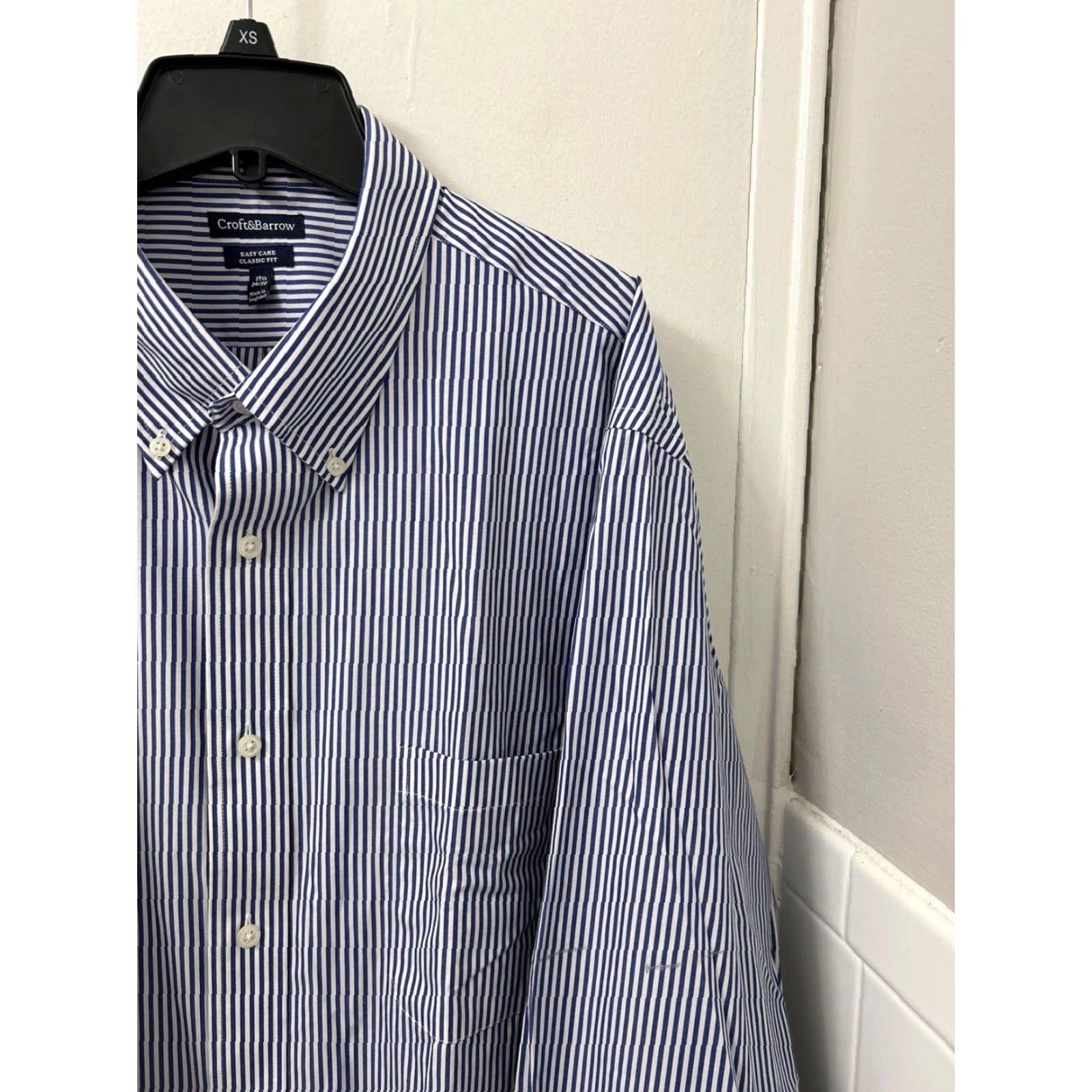 Croft & Barrow Croft & Barrow Shirt Mens 18.5 Blue White Striped Oxford Classic Fit L/S Button-Down Collar Barrel Cuff Size US XXL / EU 58 / 5 - 4 Thumbnail