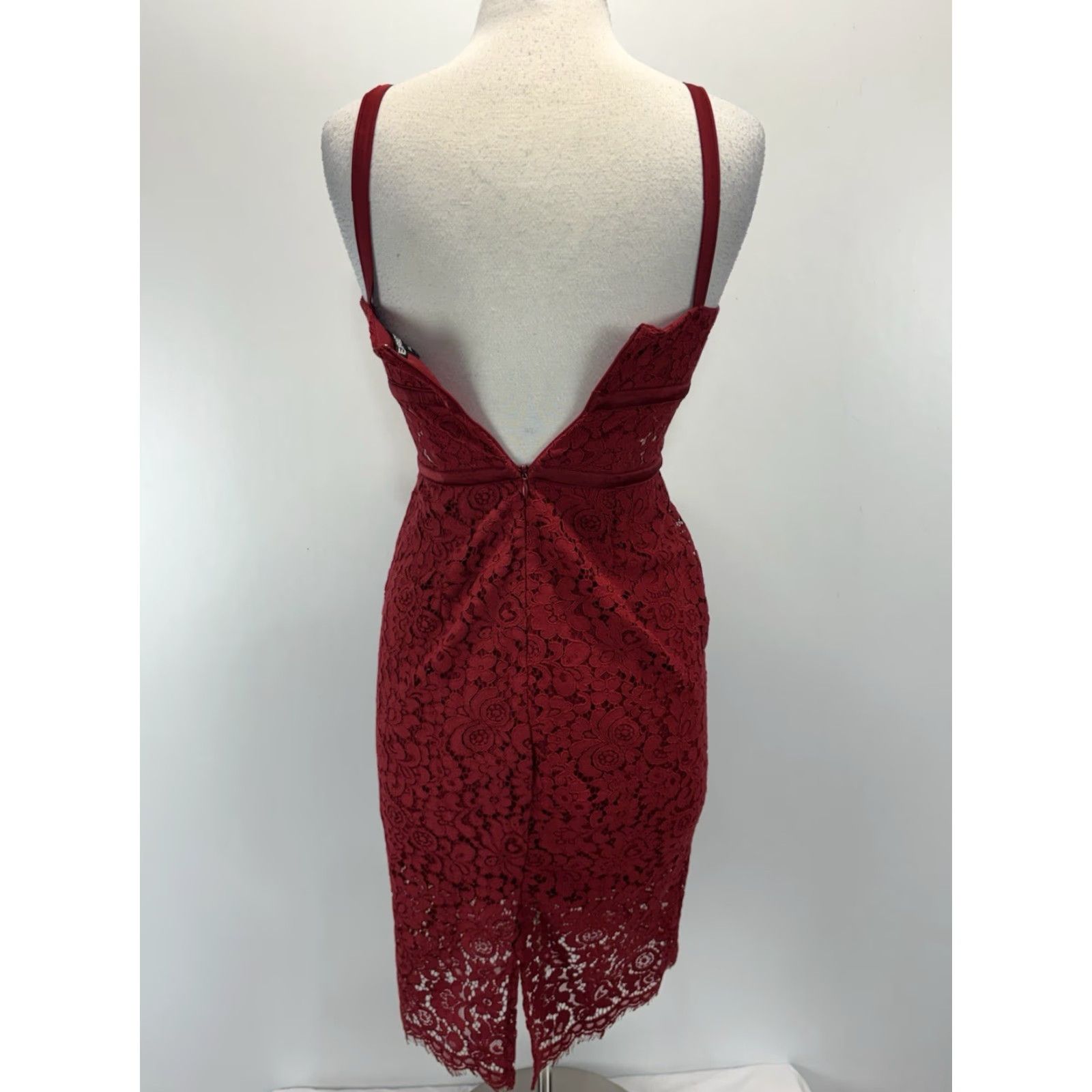 Express Express Lace Overlay Dress Women’s Red Knee Length Bodycon Sleeveless Zip Size 4 Size S / US 4 / IT 40 - 3 Thumbnail