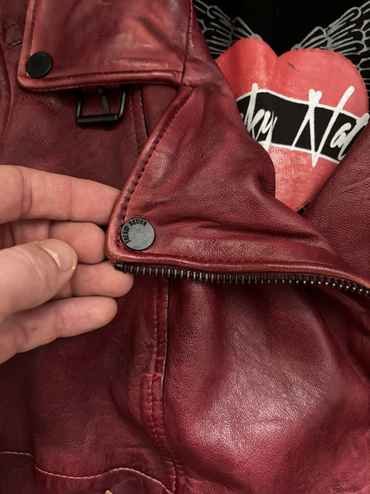 Other Freaky Nation Red Distressed Star Leather Biker Jacket Size M / US 6-8 / IT 42-44 - 14 Thumbnail