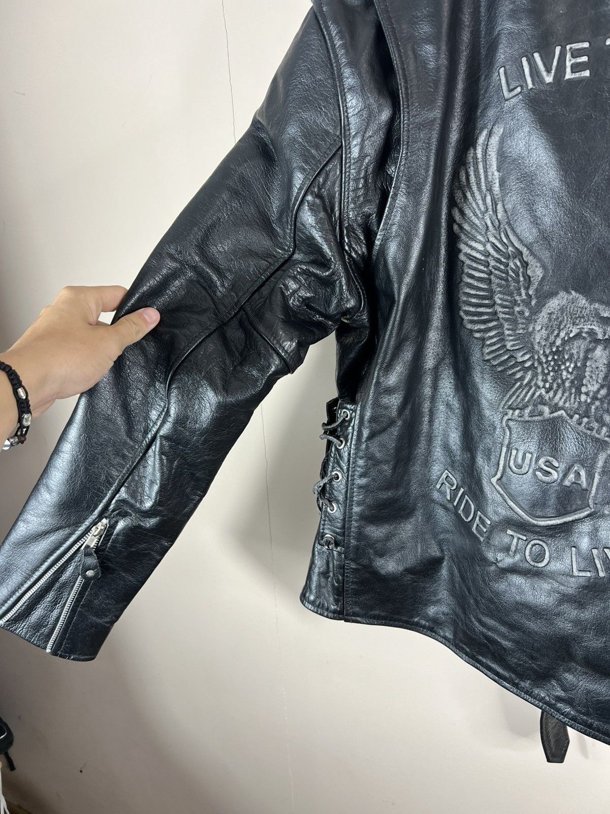Vintage 🖤VINTAGE LEATHER BIKER RICK OWENS USA🇺🇸 LIVE TO ROAD 🔥JACKET Size US L / EU 52-54 / 3 - 7 Thumbnail