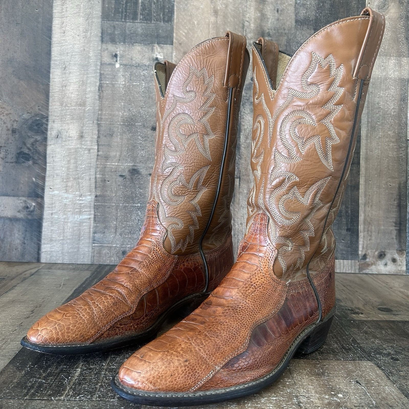 Vintage J Chisholm Vintage Ostrich Leg Cowboy Boots Mens 8 EE Size US 8 / EU 41 - 1 Thumbnail