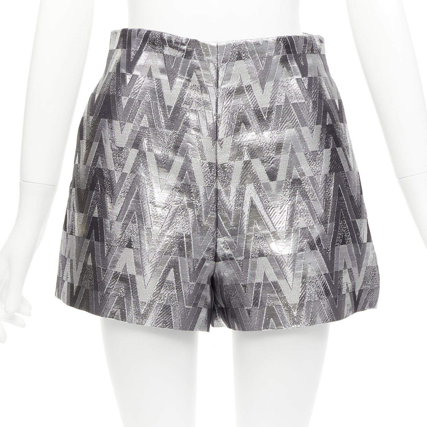Valentino VALENTINO V Optical metallic silver graphic jacquard highwa stied shorts IT38 XS Size 26" / US 2 / IT 38 - 1 Thumbnail