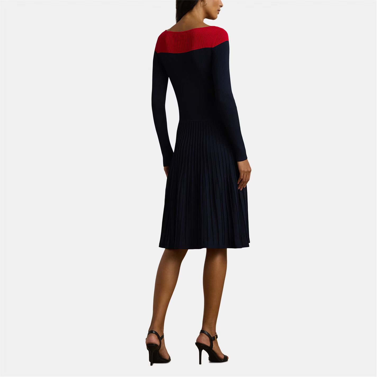 Lauren Ralph Lauren o1g2r1mq0825 Pointelle Knit Dress in Navy/Red Size XL / US 12-14 / IT 48-50 - 3 Thumbnail