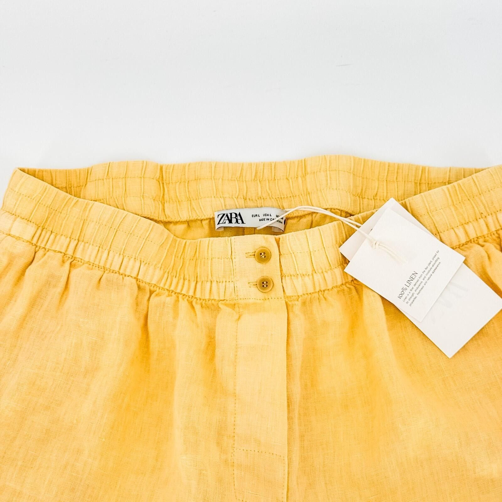 Zara Zara Shorts Women's Large Yellow Linen Cotton Blend NWT Size 36" / US 14 / IT 50 - 2 Thumbnail