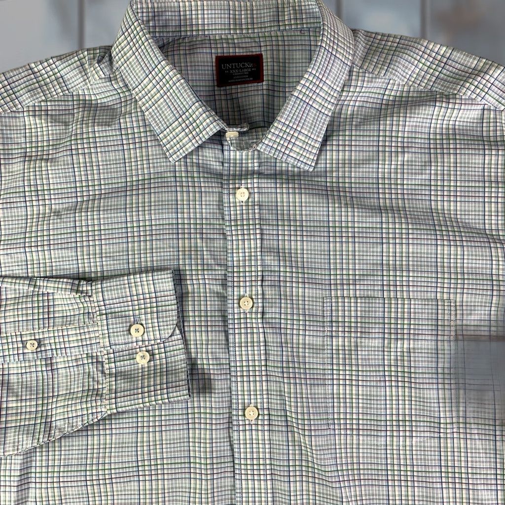 UNTUCKit UNTUCKit Button-Up Shirt Mens 3XL Plaid Long Sleeve Cotton Blue White Button Front Regular Fit Casual Shirt Size US XXL / EU 58 / 5 - 1 Thumbnail