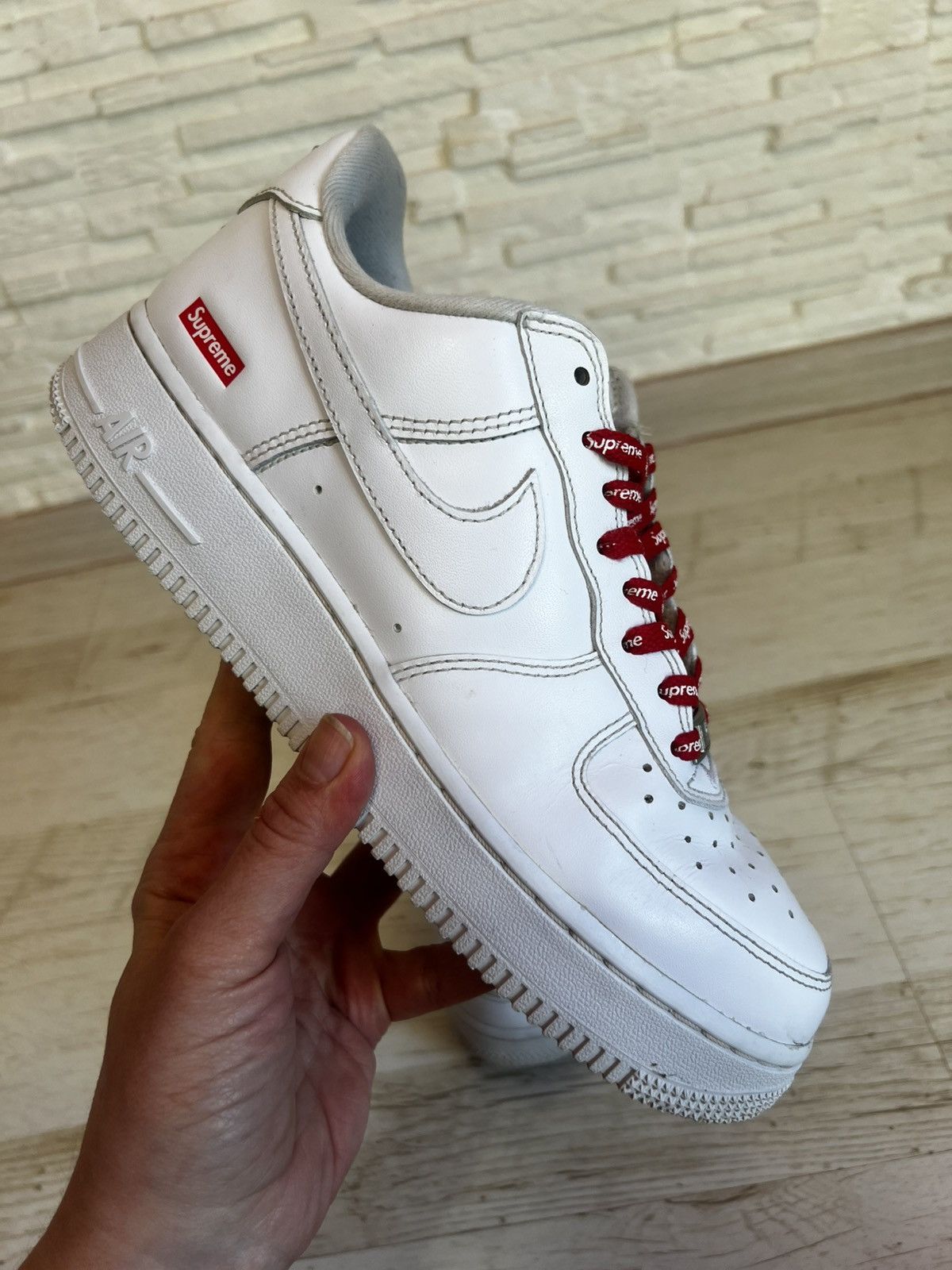Nike × Supreme Nike Air Force 1 Low Supreme White Leather Sneakers US 7.5 Size US 7.5 / EU 40-41 - 7 Thumbnail