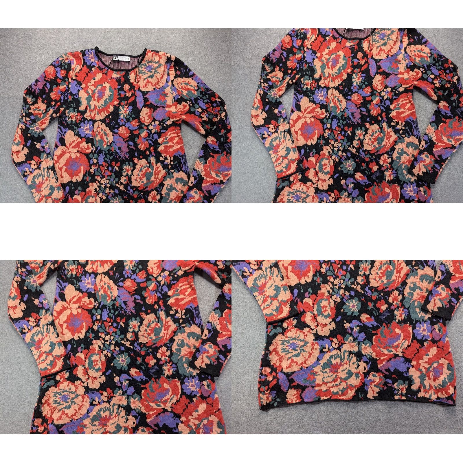 Zara ZARA Jacquard Knit Tunic Sweater Short Dress Long Sleeve Floral Print L Womens Multicolor Size L / US 10 / IT 46 - 8 Thumbnail