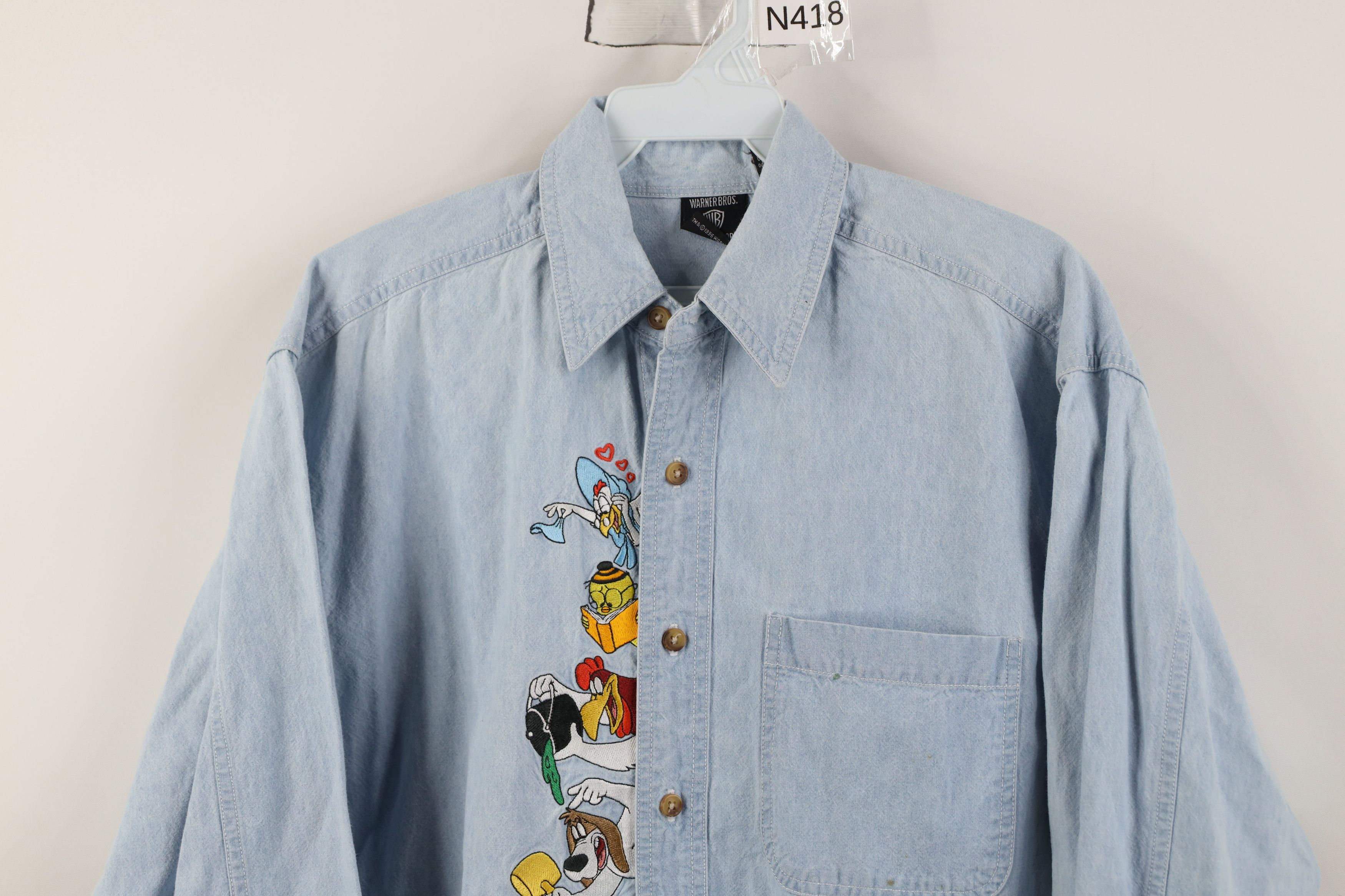 Vintage Vintage 90s Looney Tunes Egghead Jr Denim Button Shirt Size US S / EU 44-46 / 1 - 2 Thumbnail