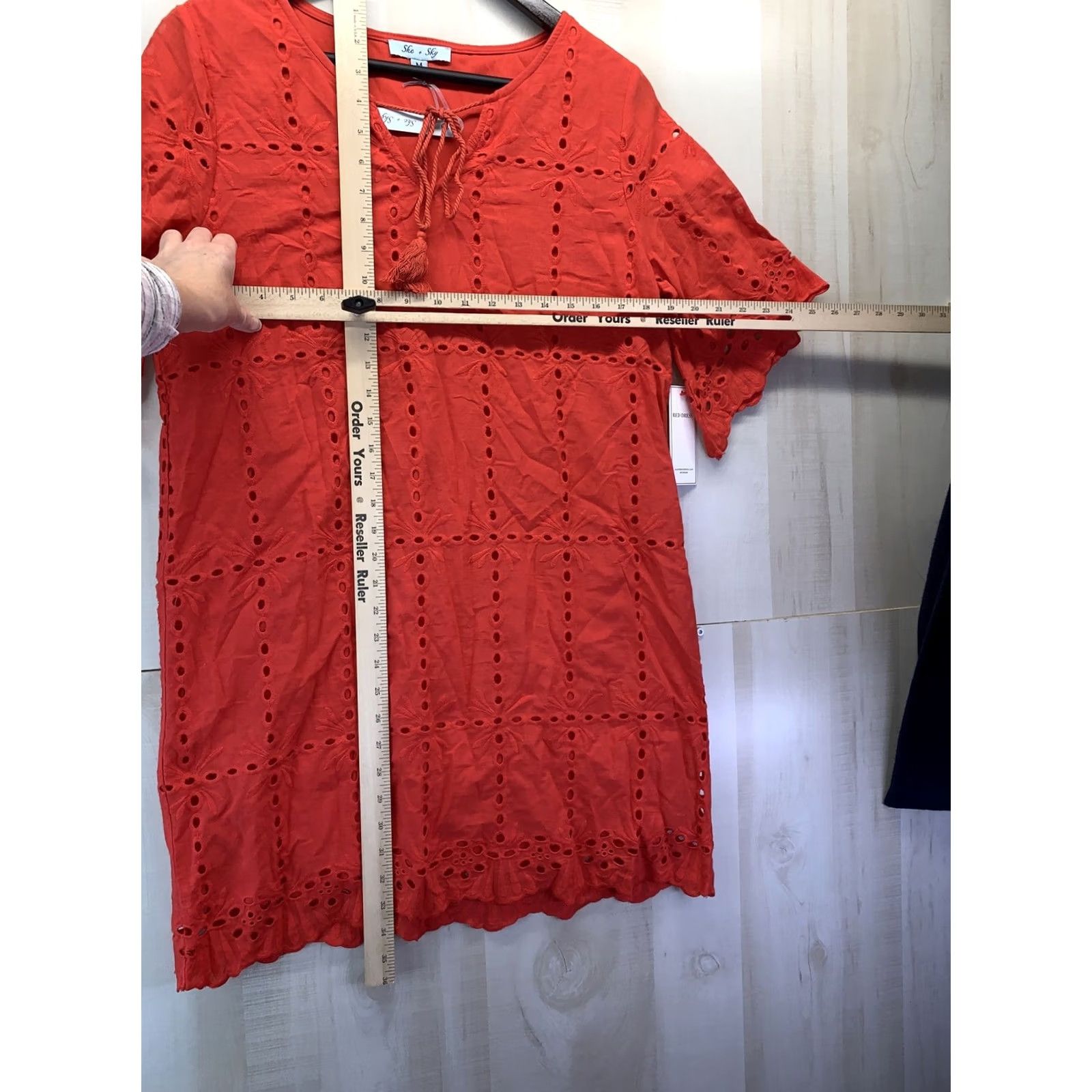 Vintage She + Sky Dress Women RED Eyelet Short Sleeve M NWT-4479 Size 32" / US 10 / IT 46 - 5 Thumbnail