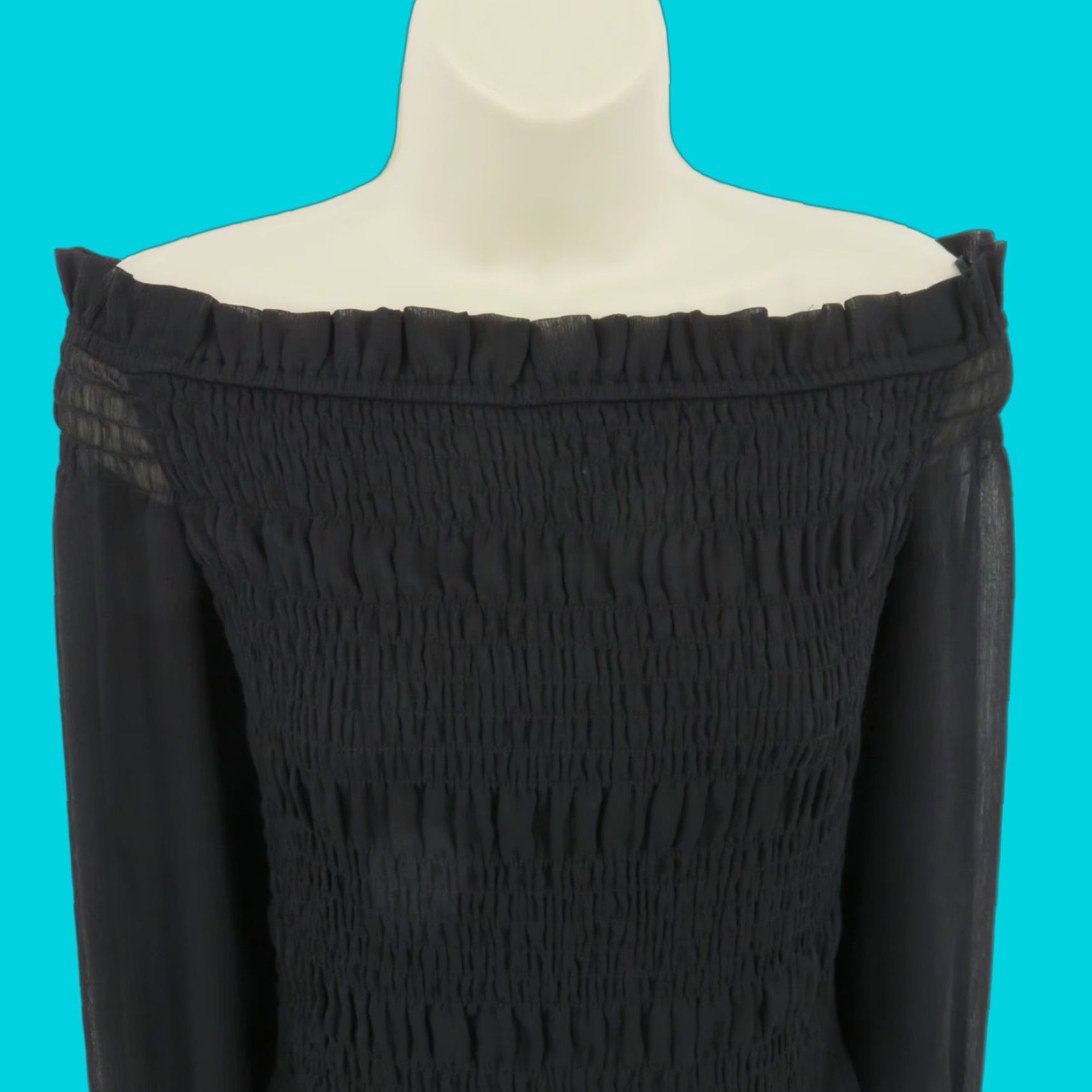 Express Express Shirt Women Medium Black Off Shoulder Long Sleeve Puckered Cinched Top Size M / US 6-8 / IT 42-44 - 1 Thumbnail