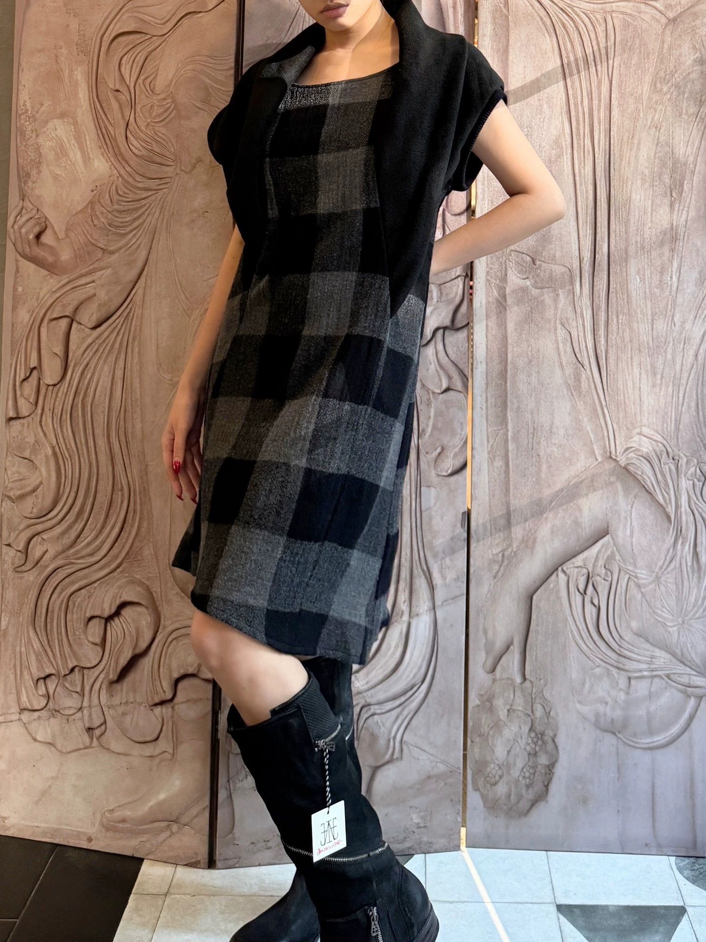 Vintage Japanese Vintage Wool Plaid Structured Collar Dress Size M / US 6-8 / IT 42-44 - 4 Thumbnail