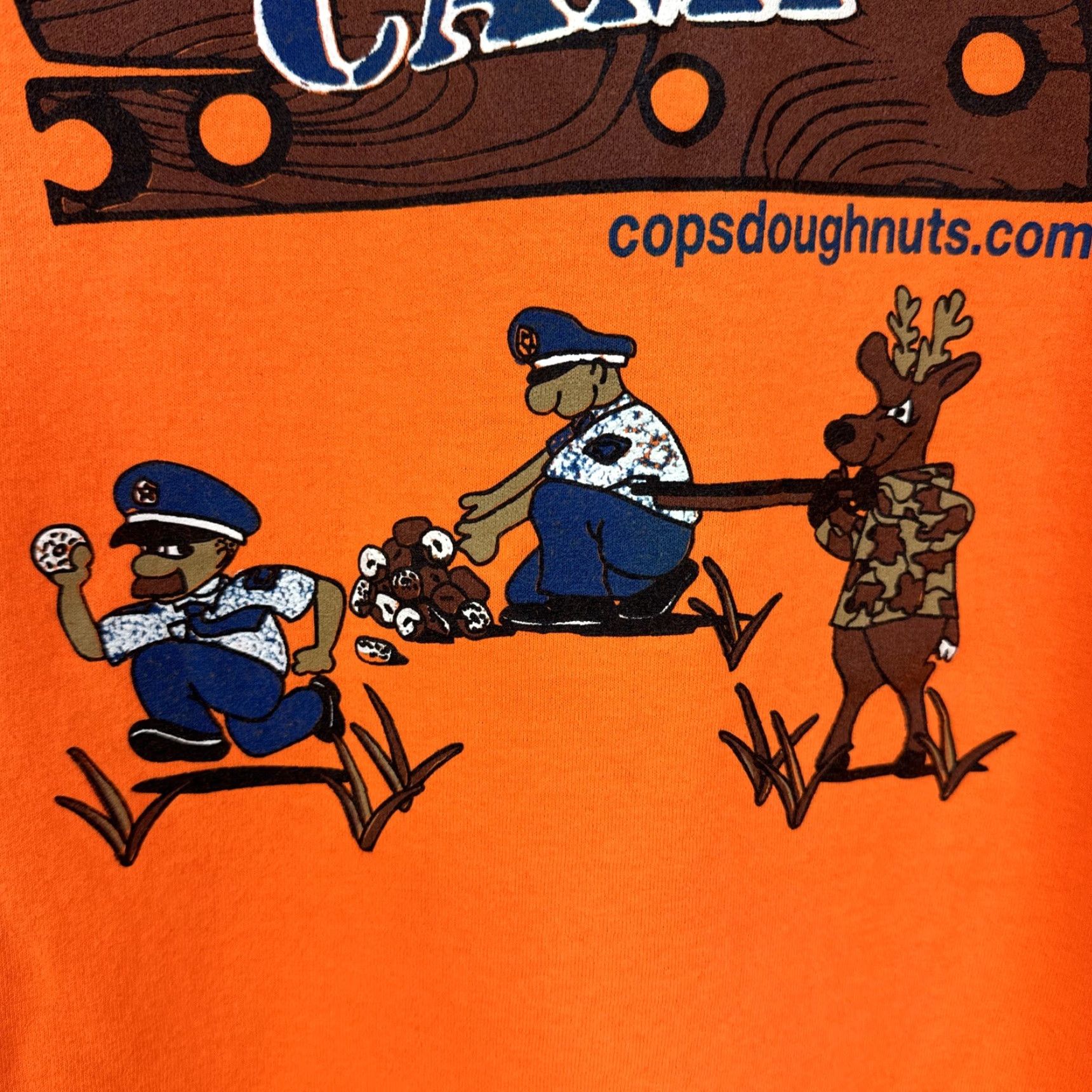Vintage VINTAGE Cops and Doughnuts Graphic Long Sleeve T-Shirt Men Medium Orange Hunting Decor Y2K Size US M / EU 48-50 / 2 - 7 Thumbnail