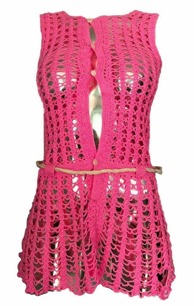 Designer New Crocheted Pink Hand Made Dress S Size S / US 4 / IT 40 - 2 Thumbnail
