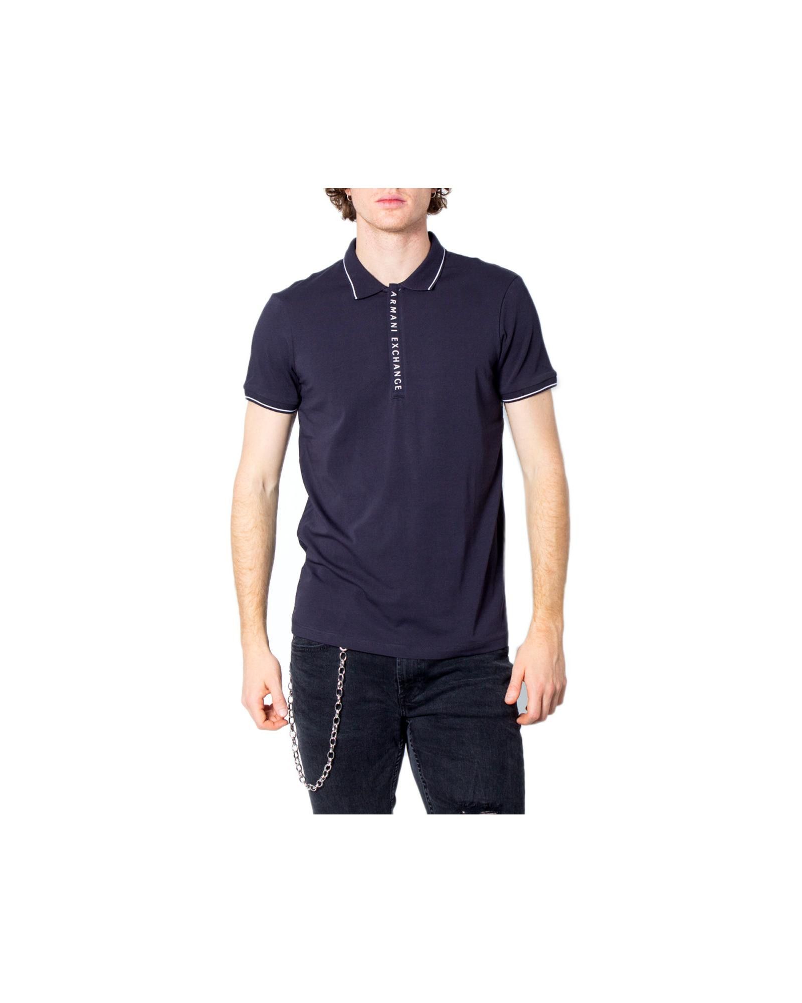 image of Armani Exchange Plain Button-Up Polo Shirt in Blue, Men's (Size 2XL)