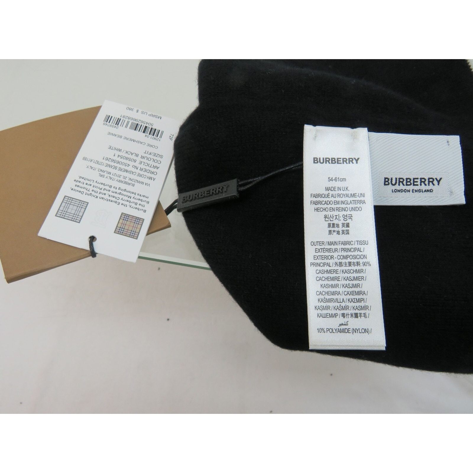 Burberry NEW BURBERRY CORE BLACK WHITE CASHMERE LOGO HAT ONE SIZE Size ONE SIZE - 8 Thumbnail