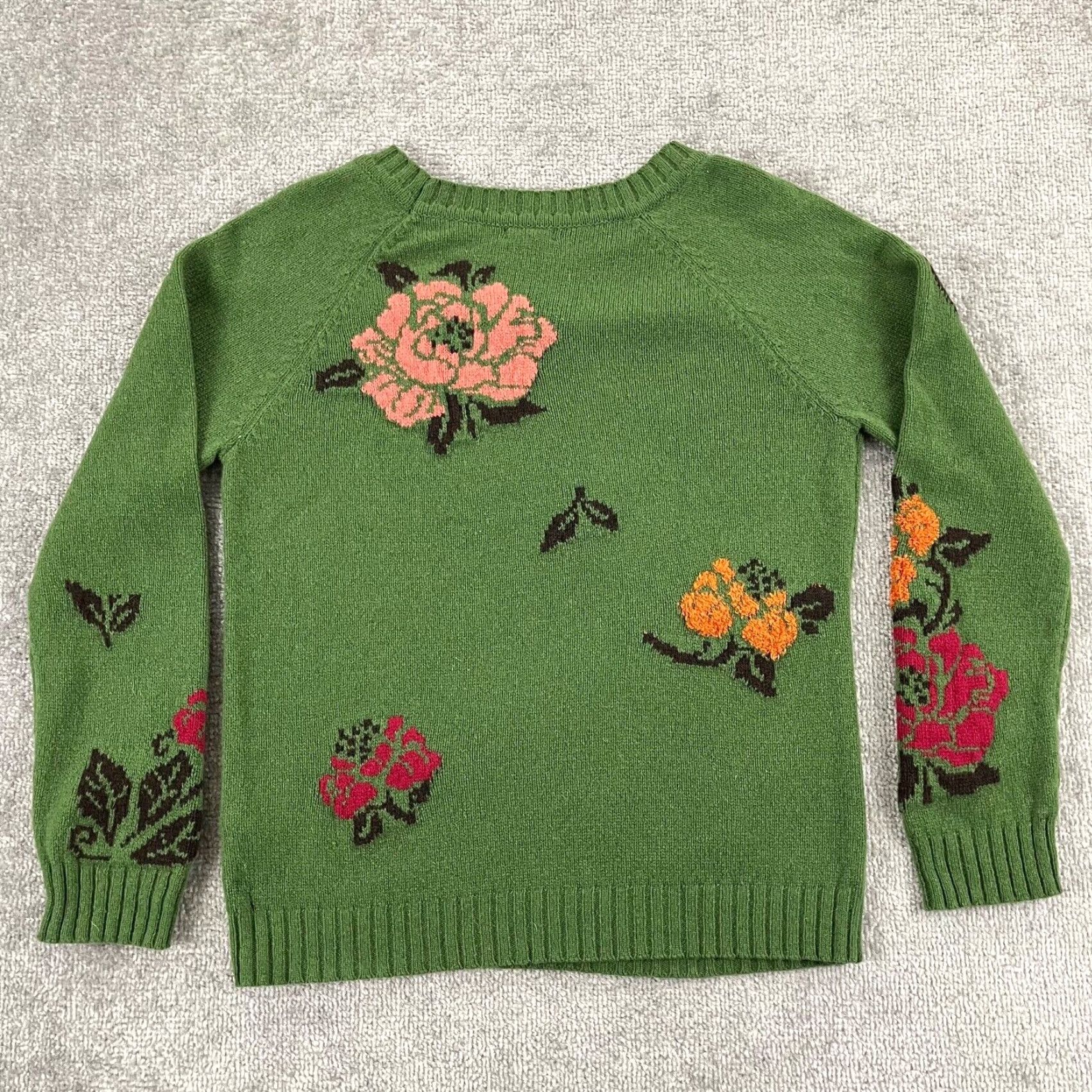 Vintage IVKO Sweater Womens Size 36 Small Green Intarsia Floral Wool Art Pullover Boho Size XS / US 0-2 / IT 36-38 - 2 Thumbnail