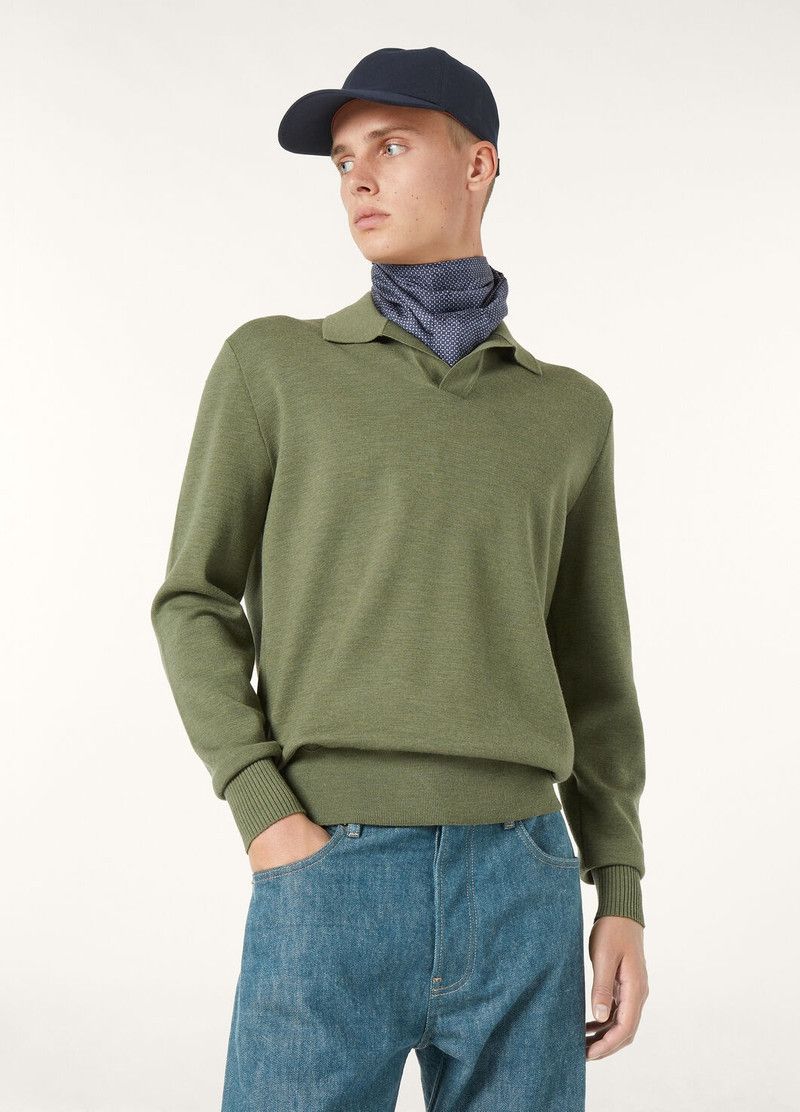 Loro Piana o1w1db10126 FAL5279 Buttonless Polo Shirt in Green Size US S / EU 44-46 / 1 - 4 Thumbnail