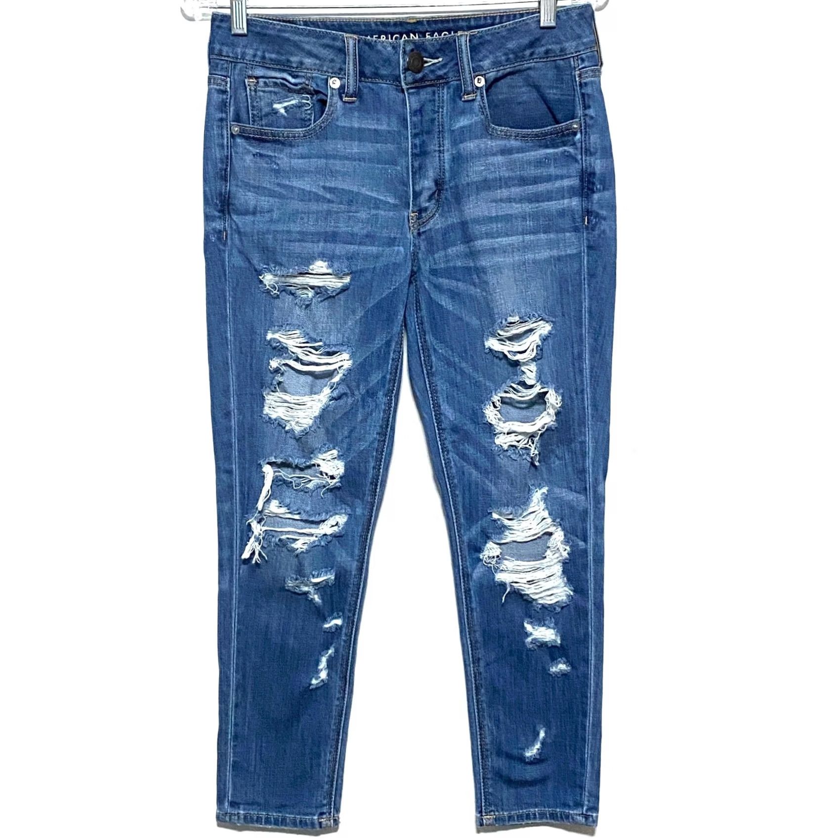 American Eagle Outfitters American Eagle Jeans Women 2 X-Short Button Fly Distressed Grunge Tomgirl 5-Pocket Denim Jeans Size 26" / US 2 / IT 38 - 2 Thumbnail