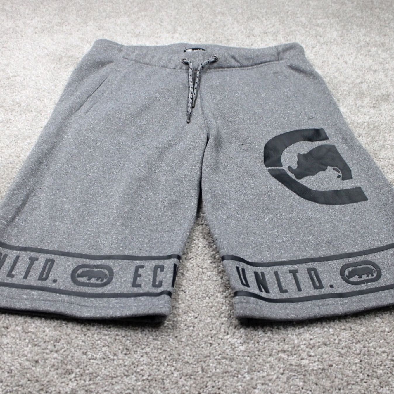 Ecko Unltd. Ecko UNLTD Sweat Shorts Mens Small Gray Drawstring Polyester w/ 12" inseam Size US 29 - 2 Thumbnail