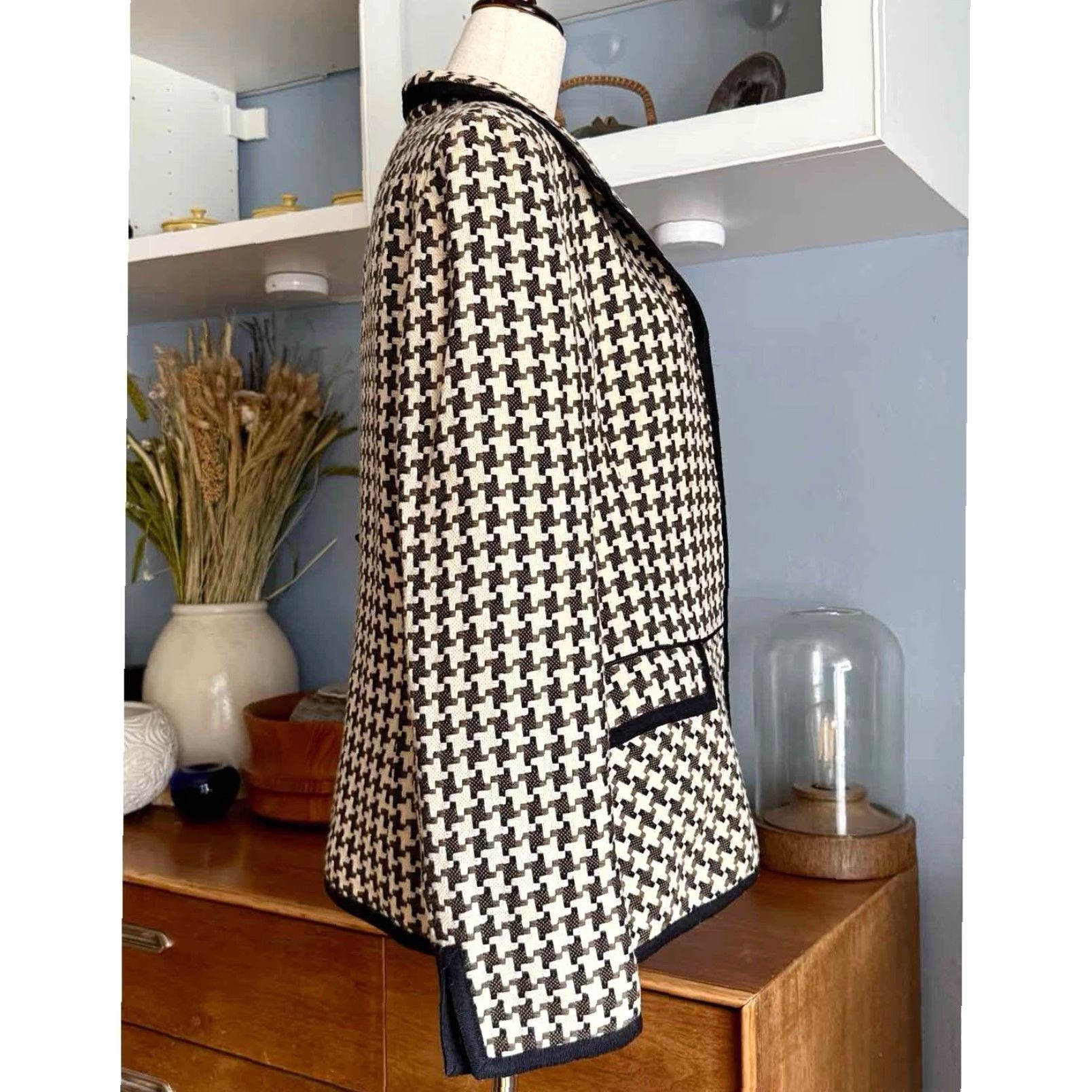 Vintage VINTAGE Nina McLemore Houndstooth Wool Tweed Blazer Jacket Black Brown Ivory 10 Size L / US 10 / IT 46 - 3 Thumbnail