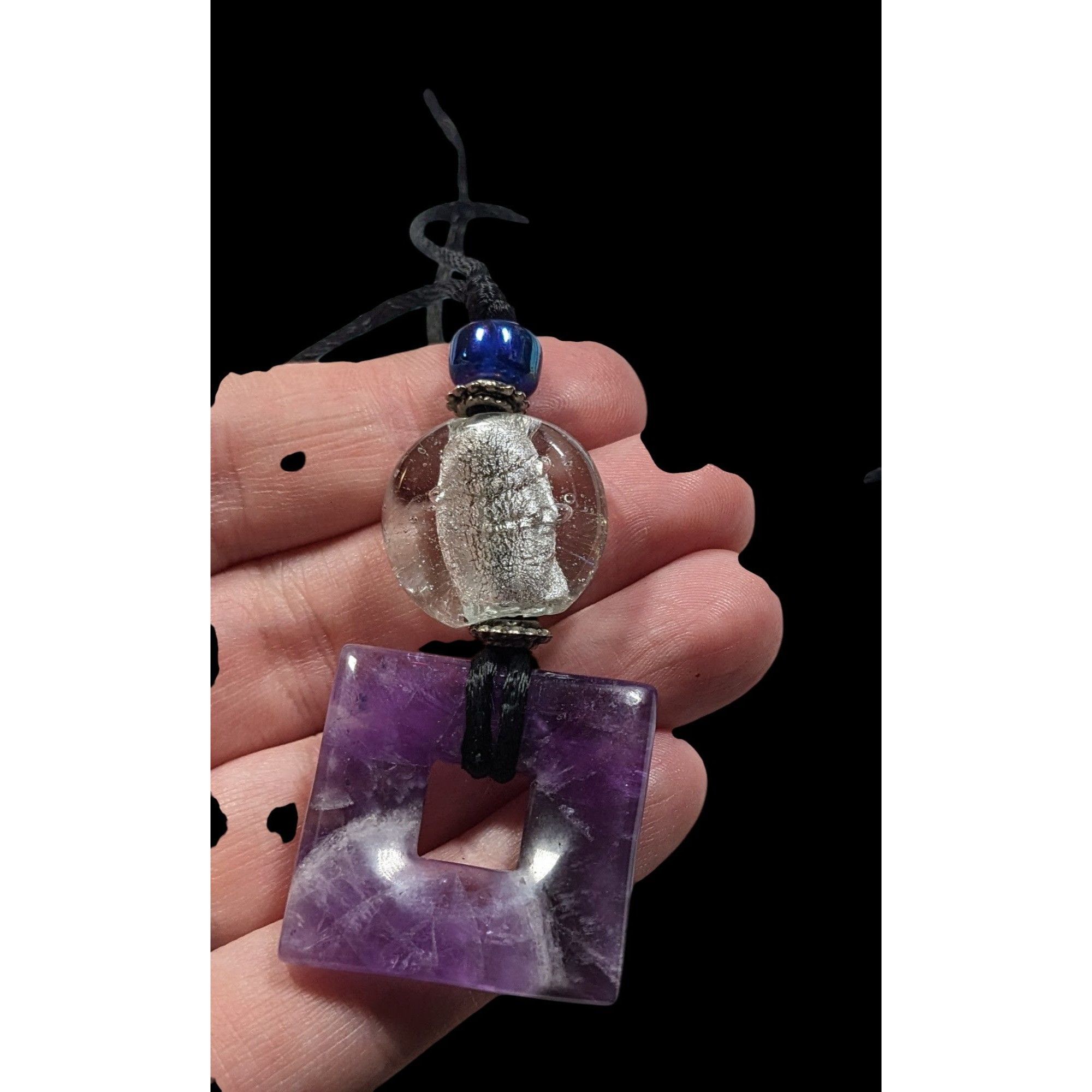 Other Nature Inspired Amethyst Square Pendant Necklace With Glass Size ONE SIZE - 7 Thumbnail