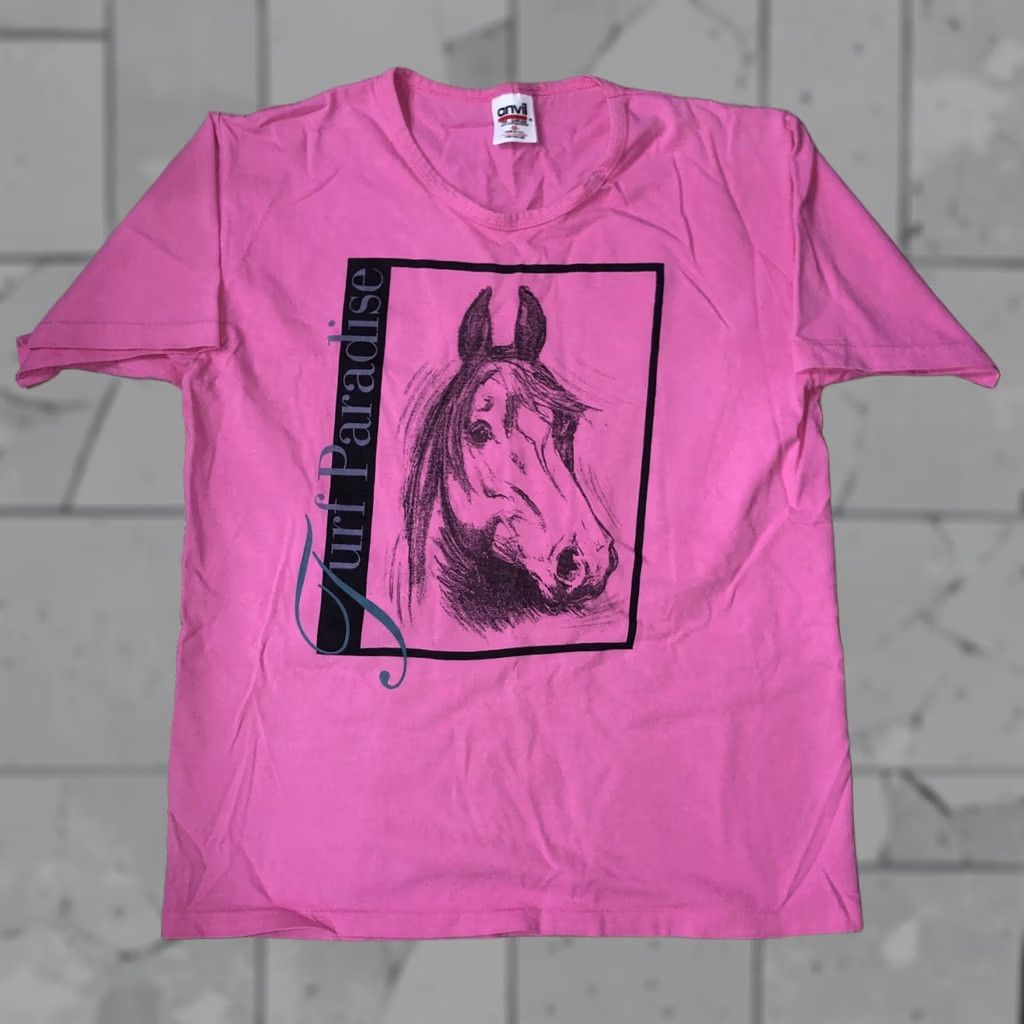 Anvil VINTAGE Anvil VTG Single Stitch T-Shirt Womens Medium Pink Horse Stitch Mens? Womens? (Note: Original indicates Womens) Size M / US 6-8 / IT 42-44 - 1 Thumbnail