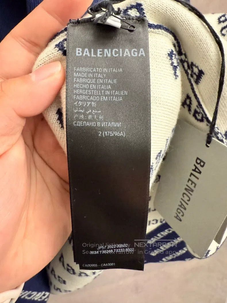 Balenciaga Balenciaga Navy Blue Letter Full Print Knit Cardigan Size US M / EU 48-50 / 2 - 5 Thumbnail