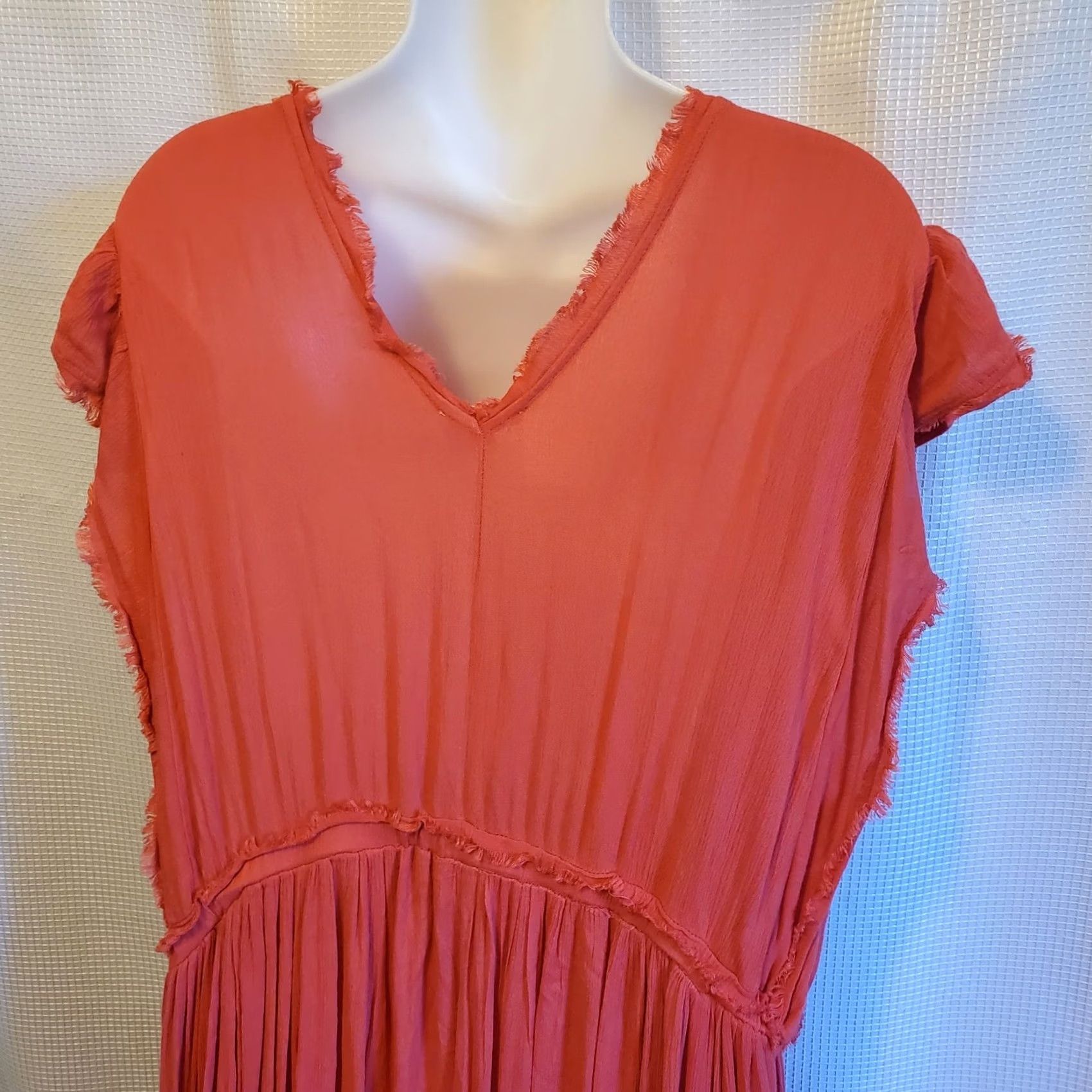Vintage Easel Maxi Dress Sz Large Red Orange Gauzy Boho Button Front Size L / US 10 / IT 46 - 7 Thumbnail