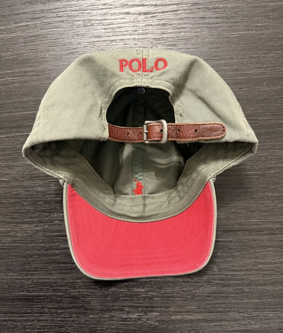 Polo Ralph Lauren Vintage Polo Ralph Lauren Strapback Hat Olive Red Size ONE SIZE - 1 Thumbnail