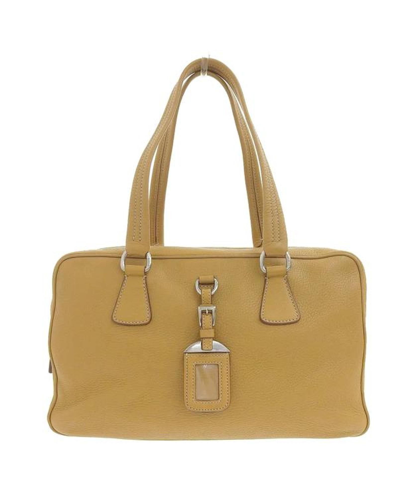 image of Prada Bowler Bag With Leather Finish And Bow Detailing in Brown, Women's