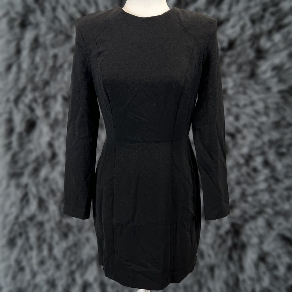 Shoulder Pad Mini Dress with Seams, Size 6, Black, Long Sleeve, Womens