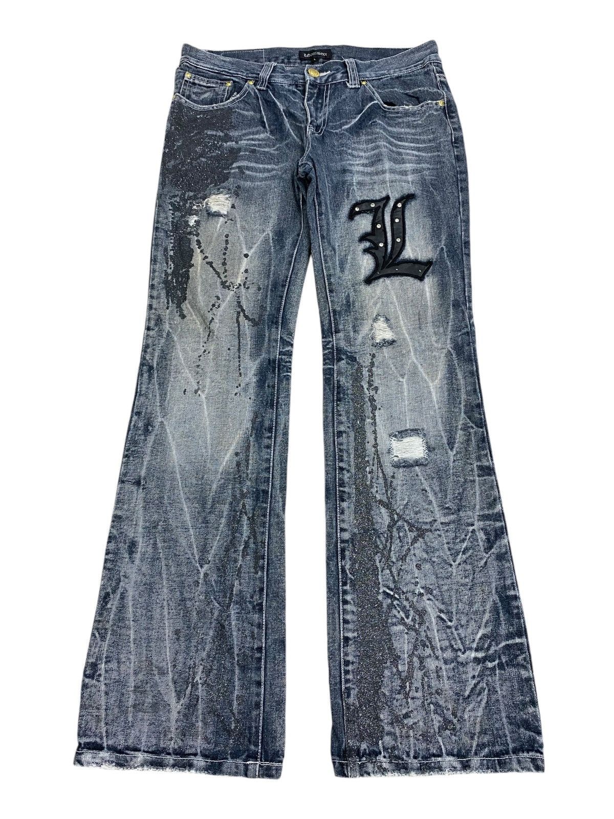 LOWBOX Vintage Lowbox Washed Grey Distressed Gothic L Patch Edgy Size US 31 - 2 Thumbnail
