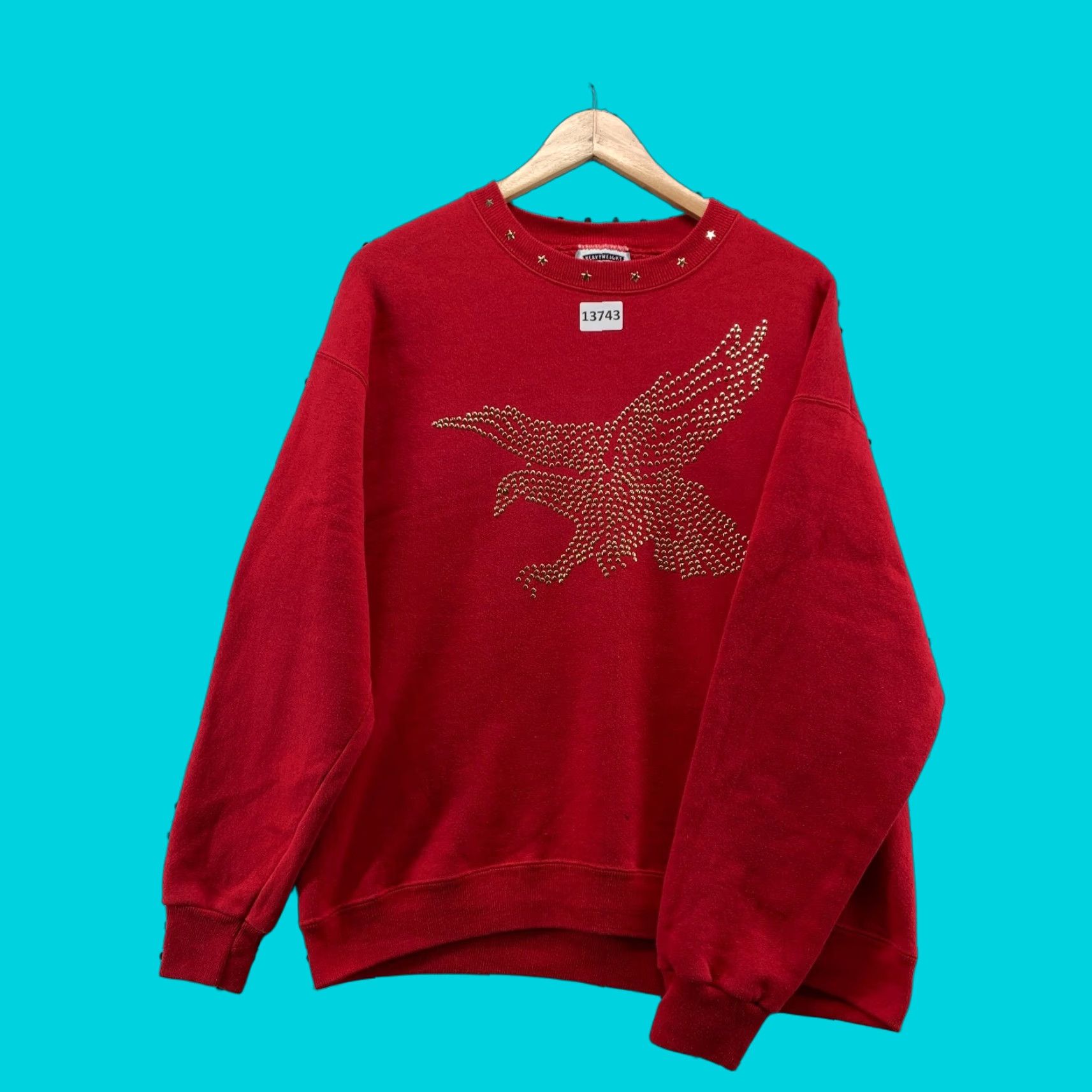 Lee VINTAGE LEE Heavyweight Studded Eagle Stars Handmade Long Sleeve Size Large Red Women Sweater Size L / US 10 / IT 46 - 1 Thumbnail