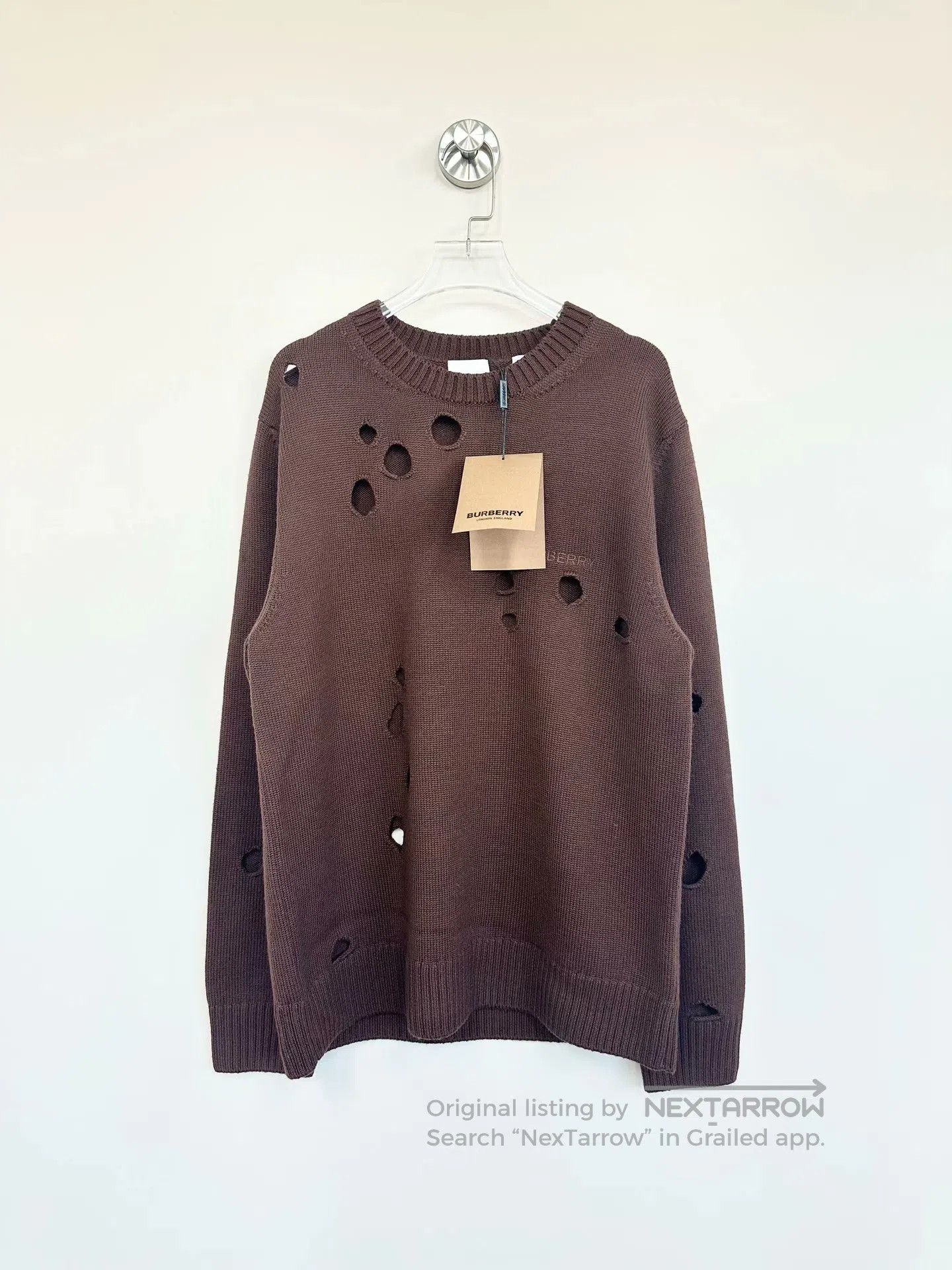 Burberry Burberry Brown Embroidered Logo Ripped Knit Sweater| Size S / US 4 / IT 40 - 1 Thumbnail